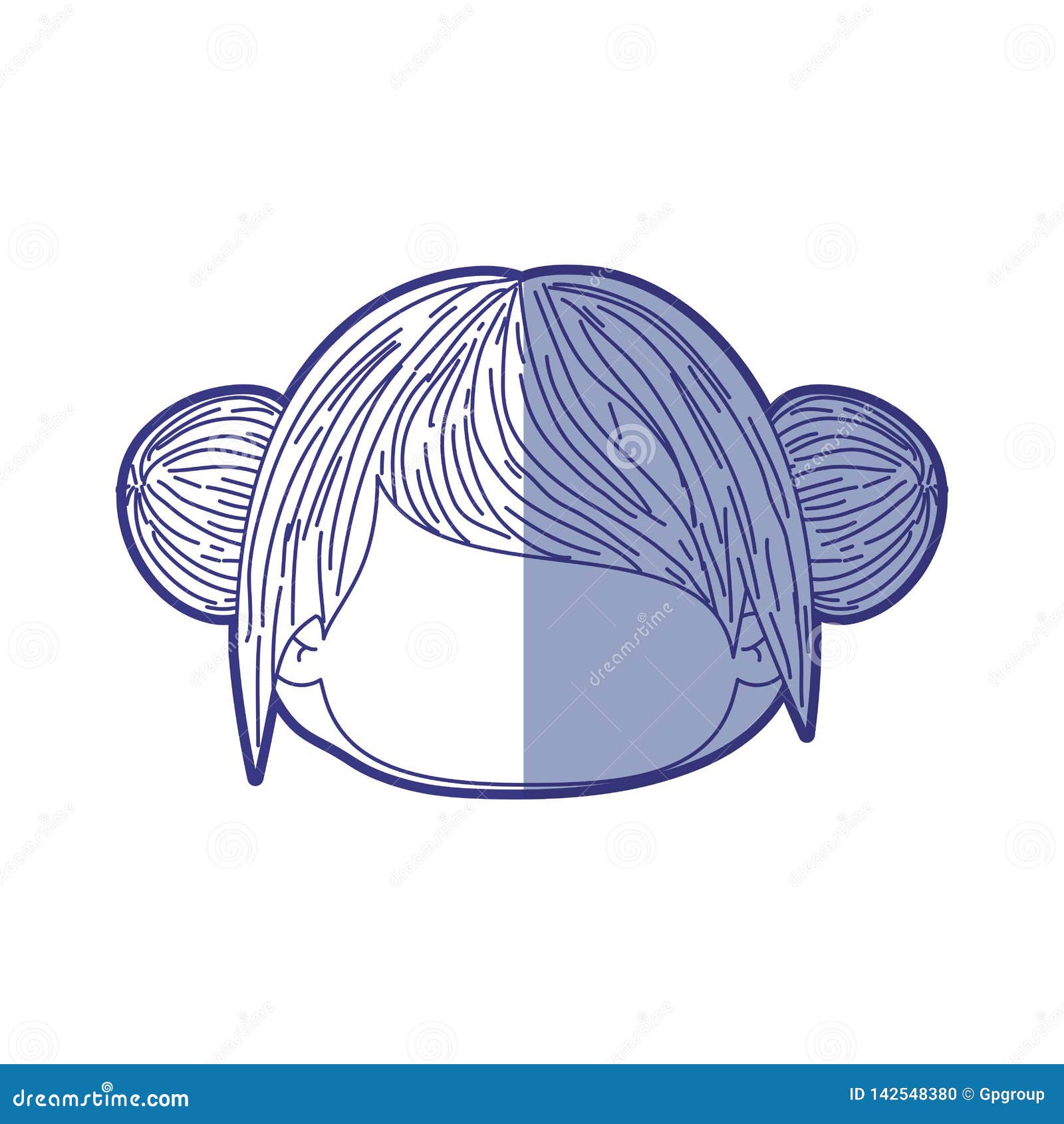 Blue Shading Silhouette Of Faceless Head Of Little Girl With
