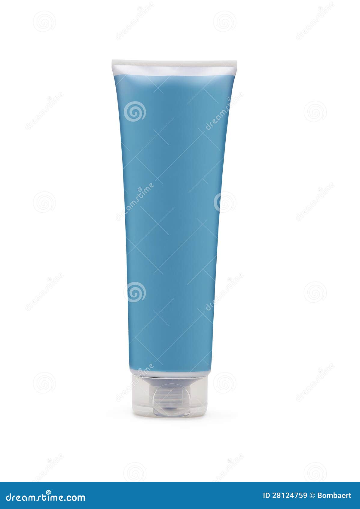 blue shampoo bottle on white