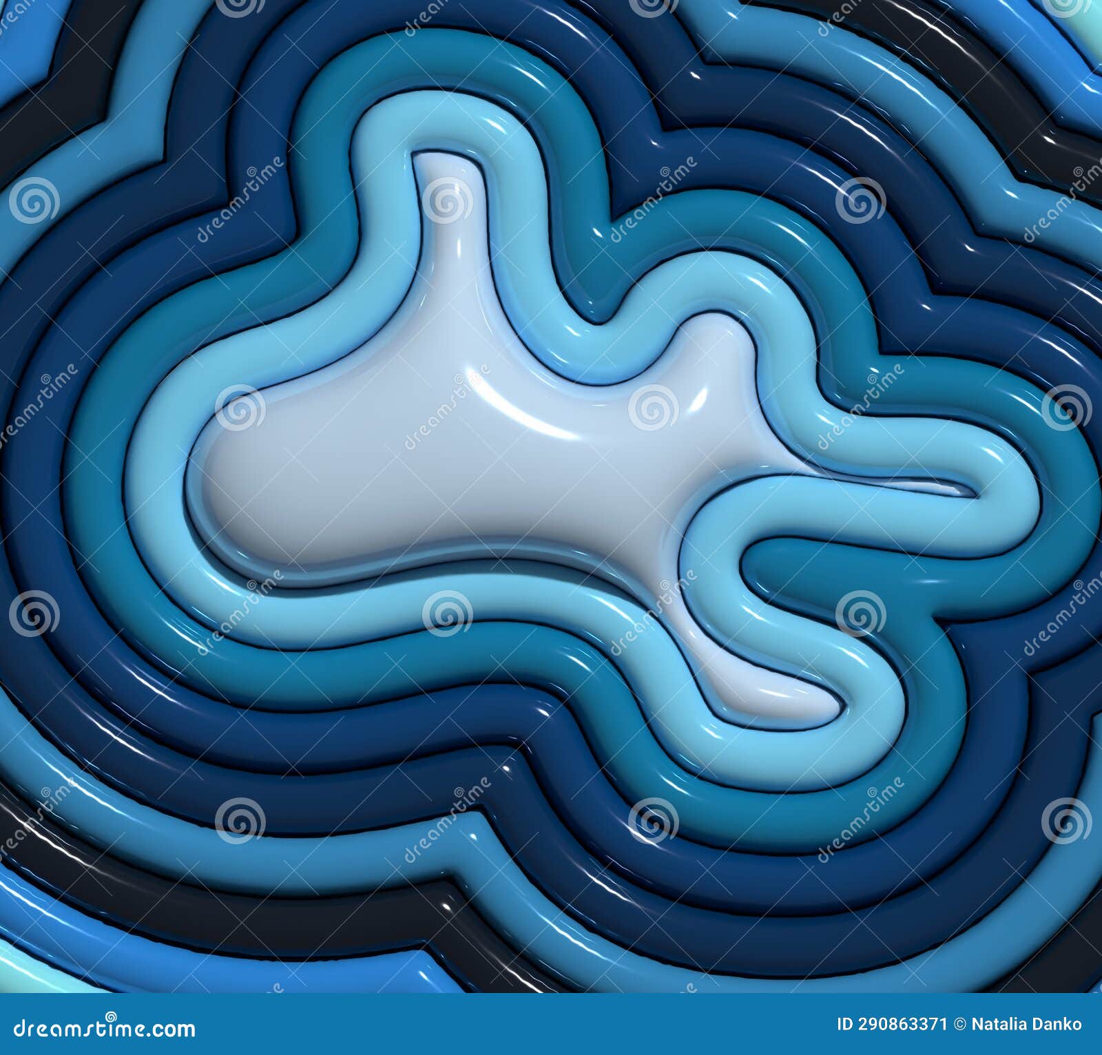 Blue Shapes with Shiny Surface, 3D Rendering Illustration Stock