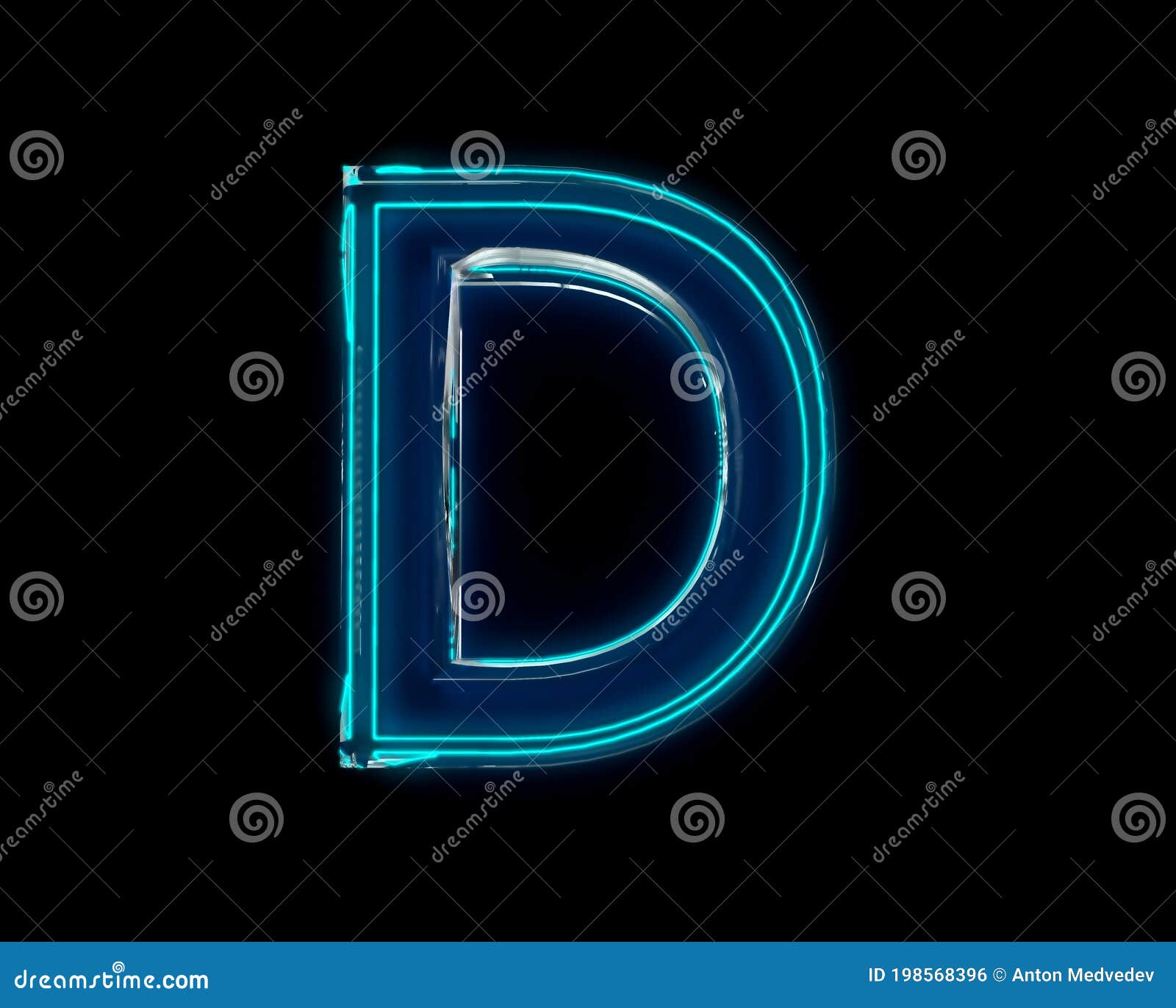 Blue Glossy Neon Light Glow Glassy Crystal Font - Letter D Isolated on ...