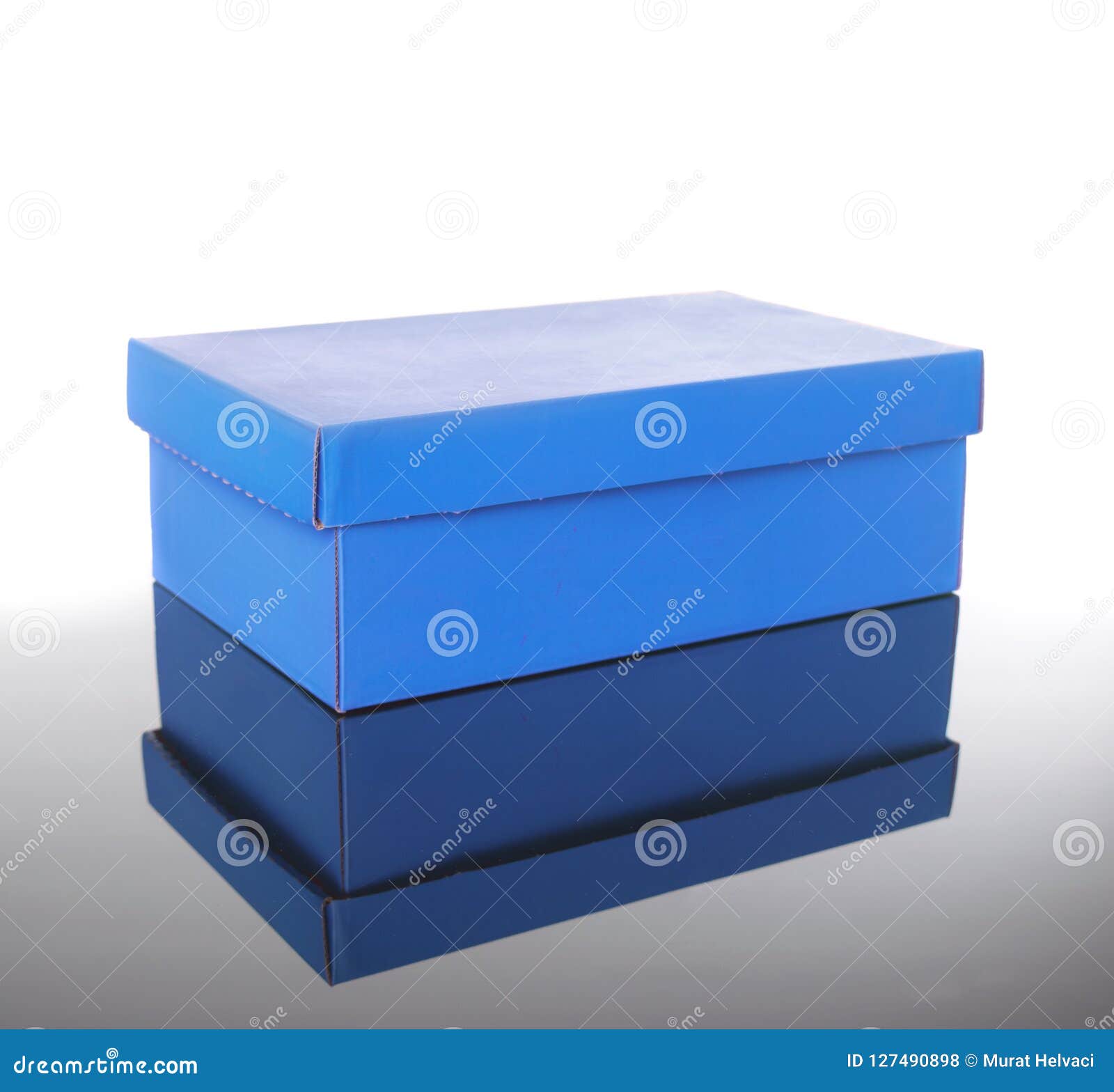 Blue Shoe Box Reflective Black Floor Stock Photo Image of fashion