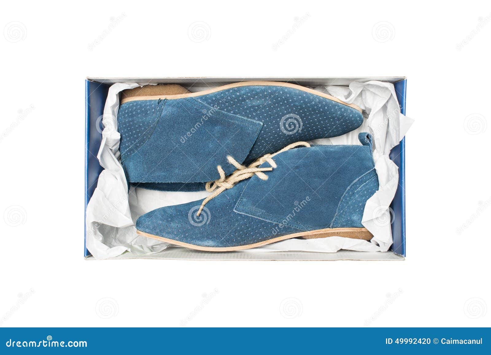 Blue shoes in box stock photo. Image of design, isolated 49992420