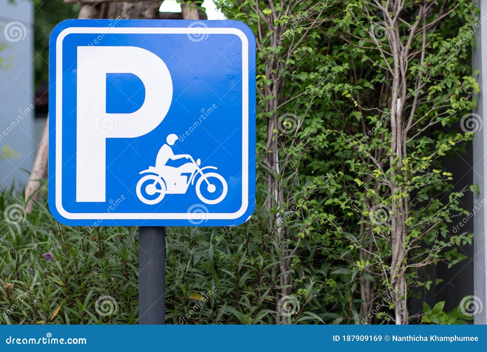 Blue Sign Board of Bicycle and Motorcycle Parking. Blue and White