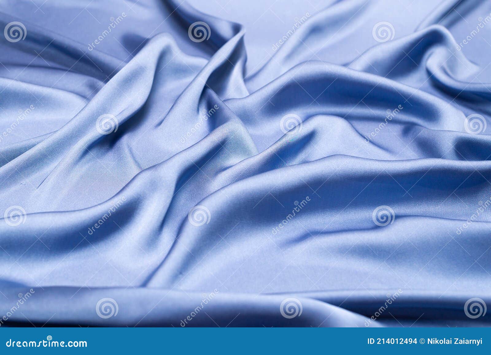 Blue Silk or Satin Luxury Fabric Texture. Top View Stock Photo Image