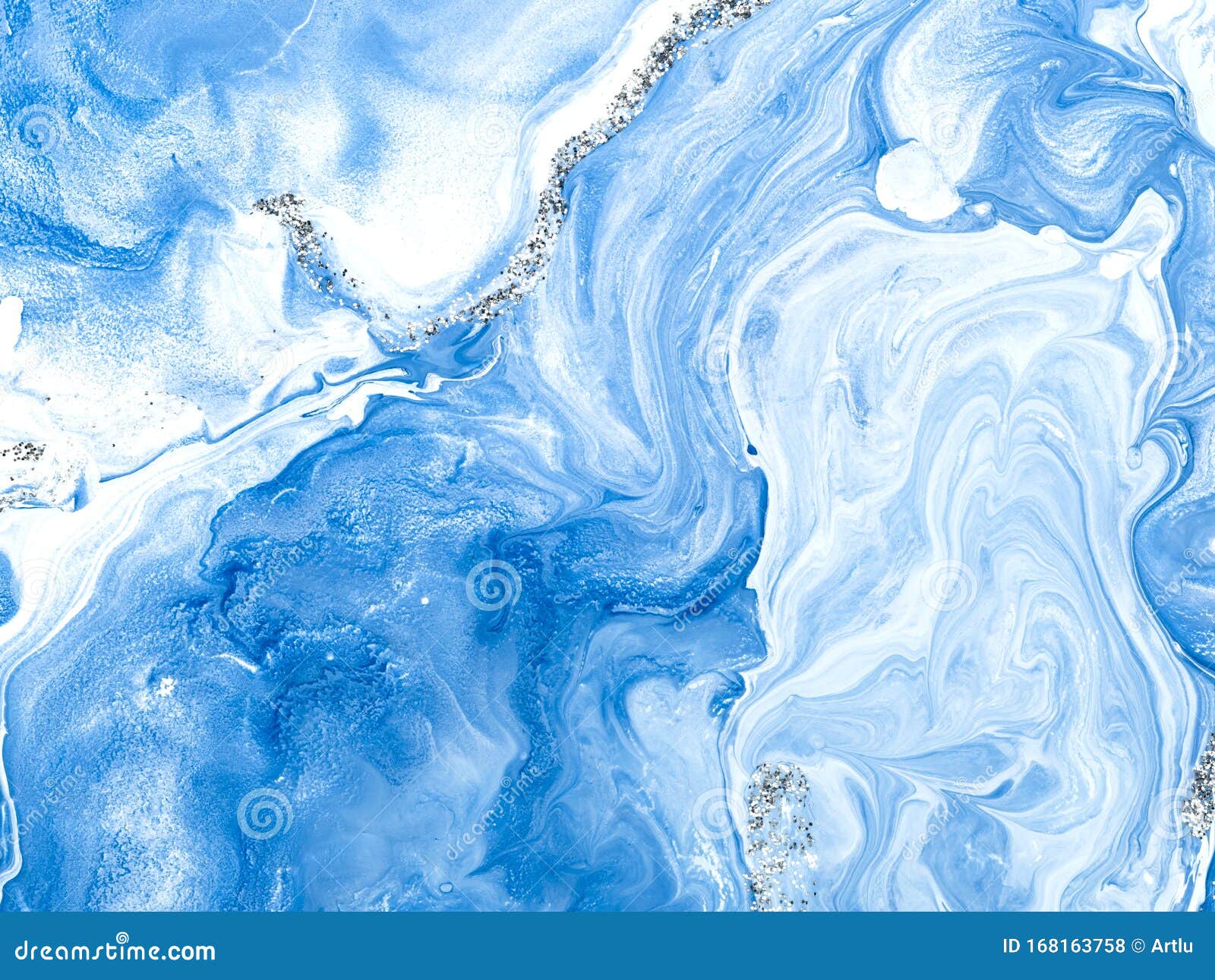 Blue with Silver Creative Abstract Hand Painted Background, Marble