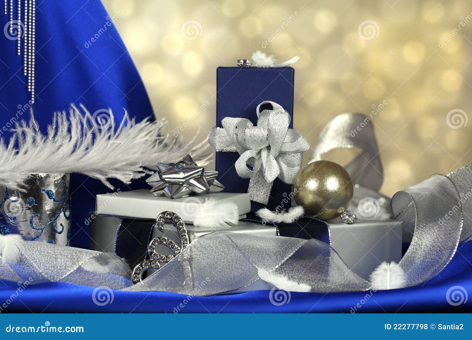 Blue and Silver Gifts Arrangement Stock Photo Image of feather, ball