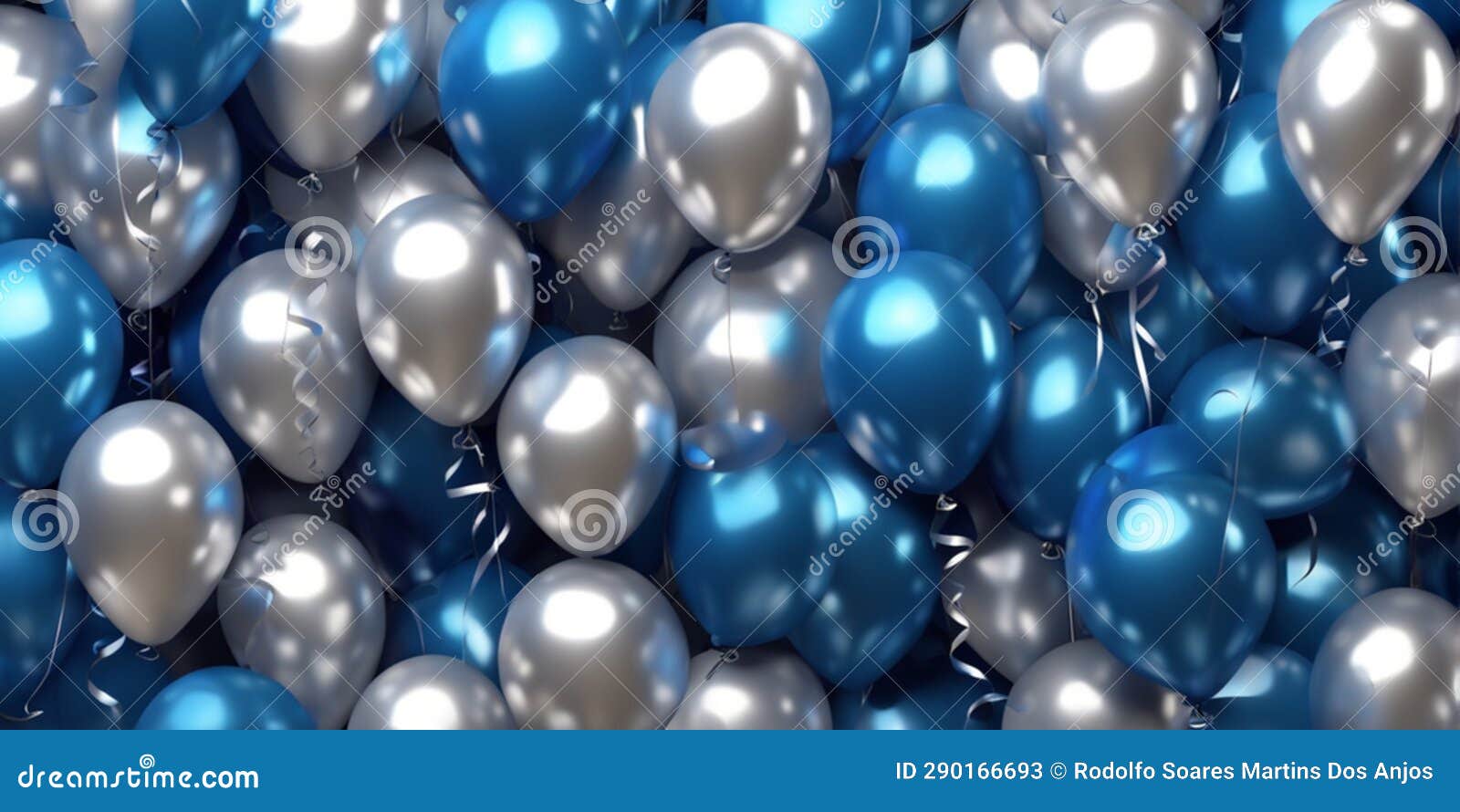 Blue and Silver Party Balloons Background Ai Generated Stock