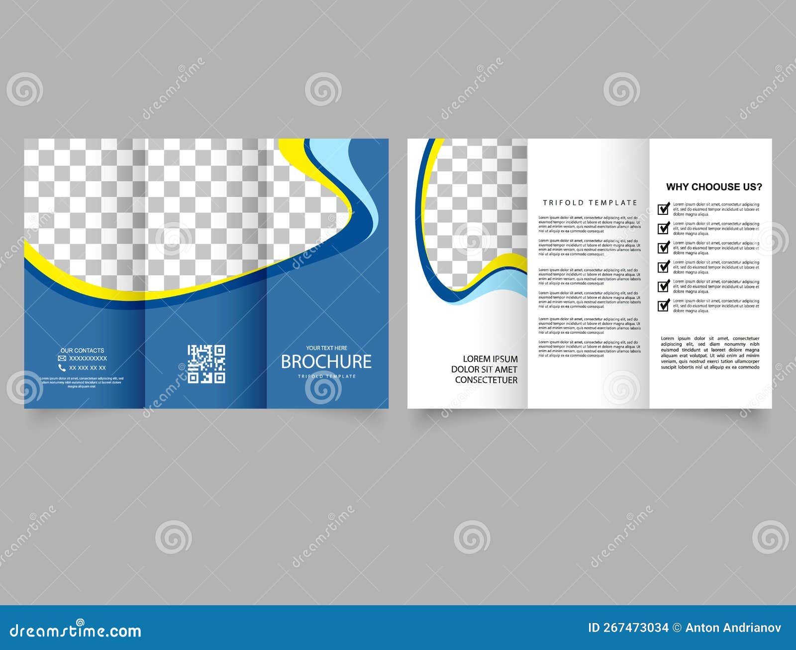 Blue Simple Brochure for Design. Flyer Design for Advertising. Trifold