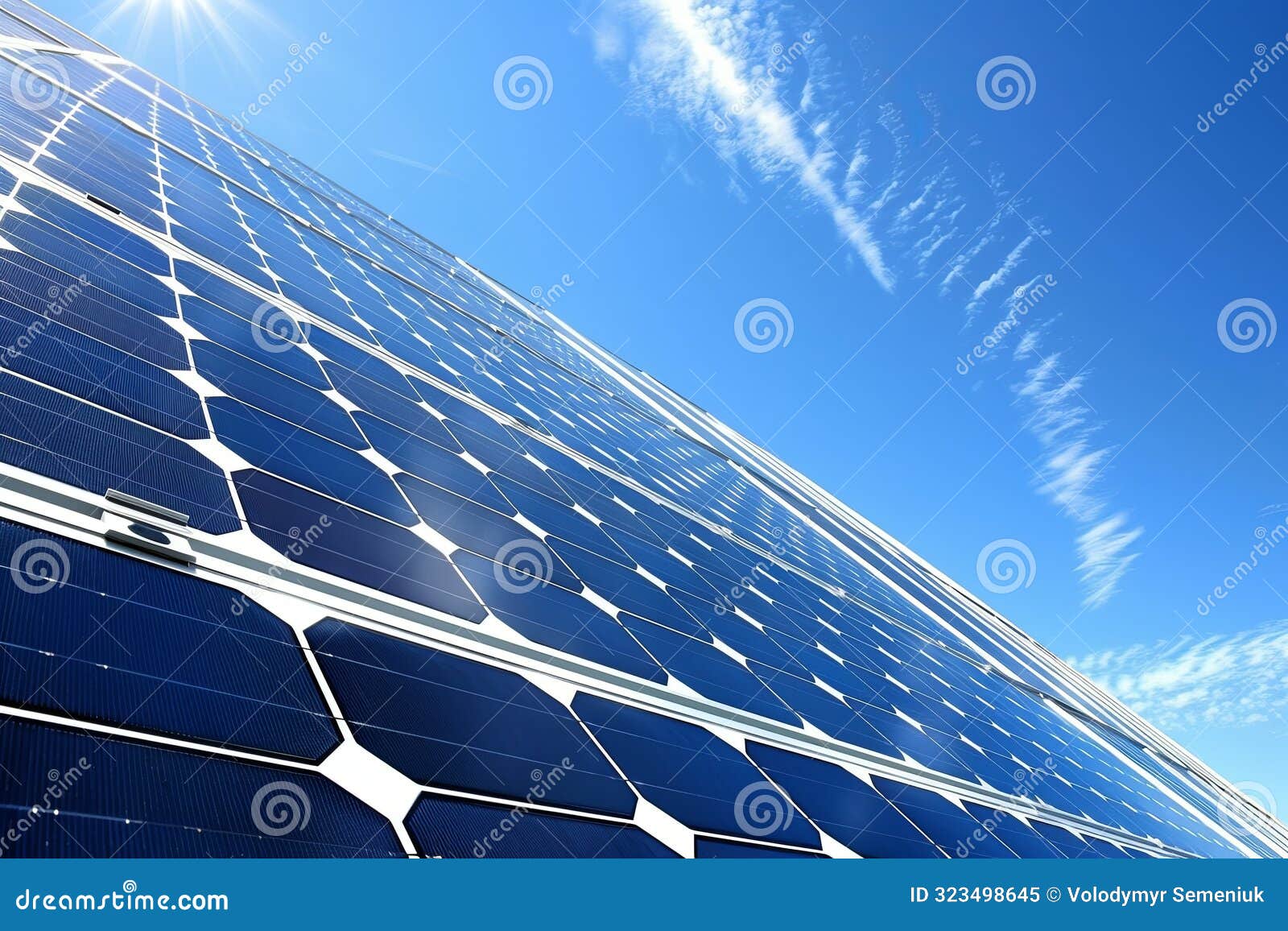 blue sky, bright future: high-efficiency solar panels capture sunlight on a sunny day