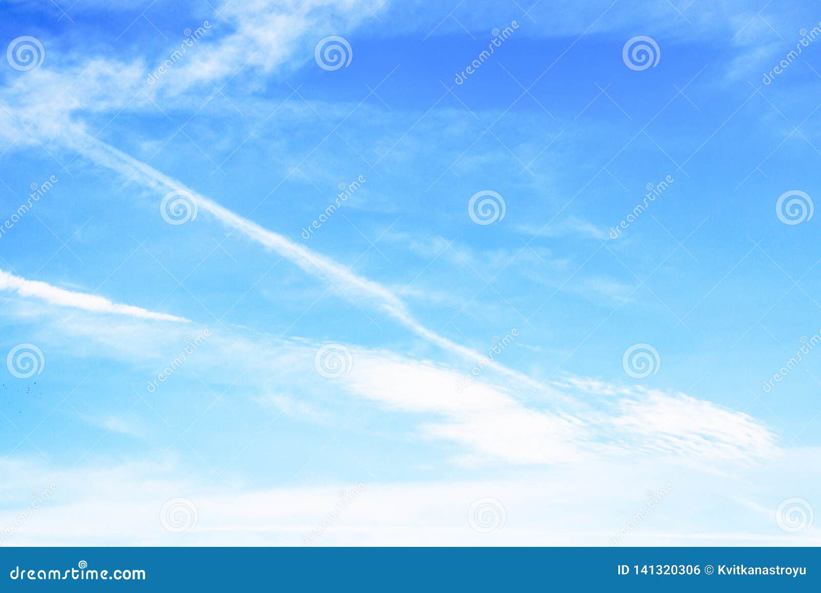 blue sky with cirro cumulus white stripes clouds. sky background