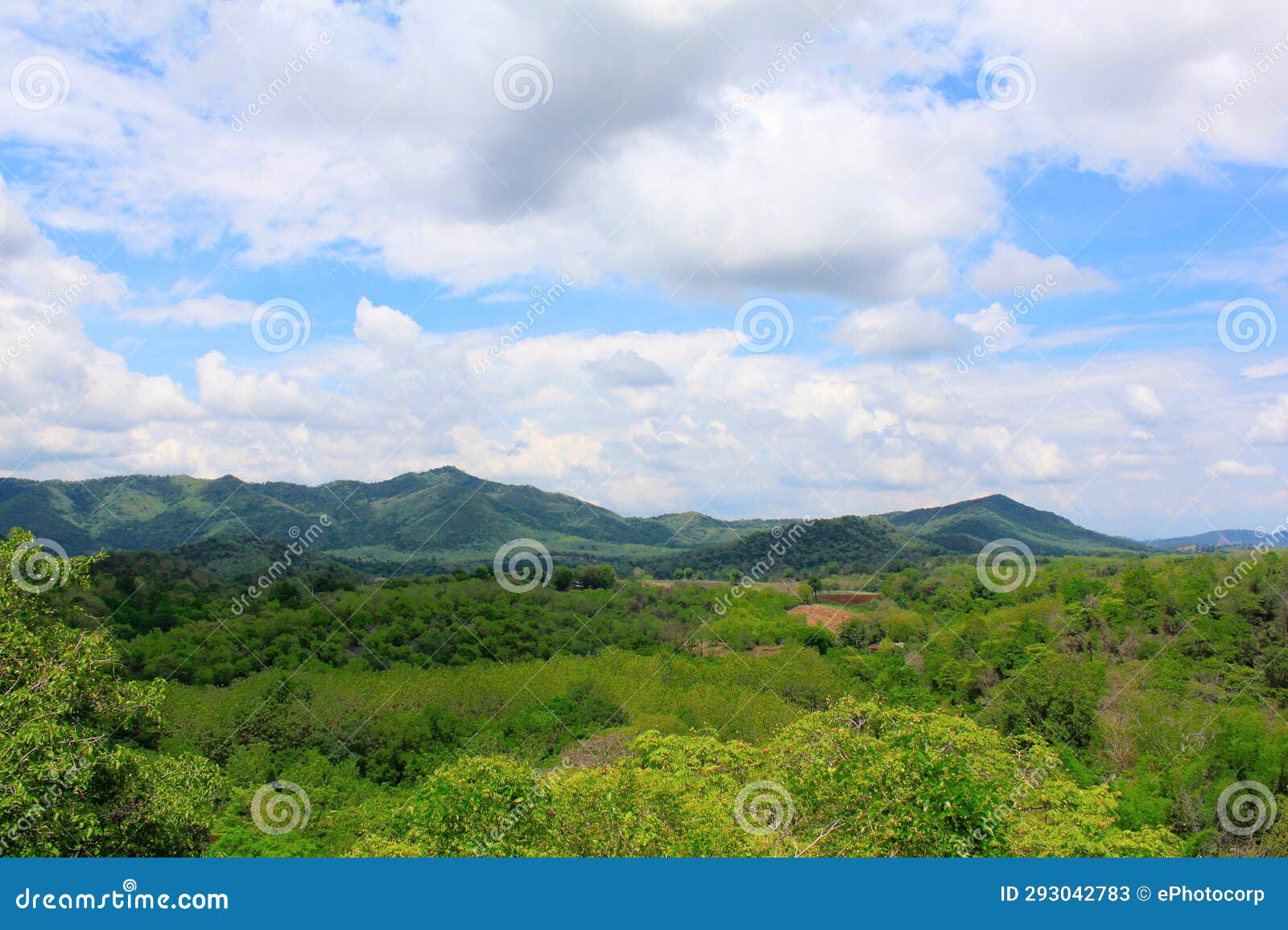 blue sky with clouds and green hills at ban bung sam phan nok, phetchabun,