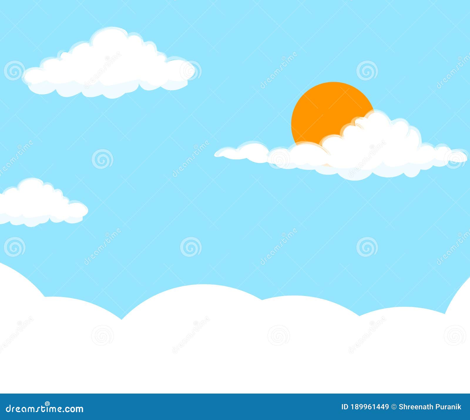 Blue Sky with Clouds and Sun Cartoon Background Stock Illustration -  Illustration of bright, cloud: 189961449