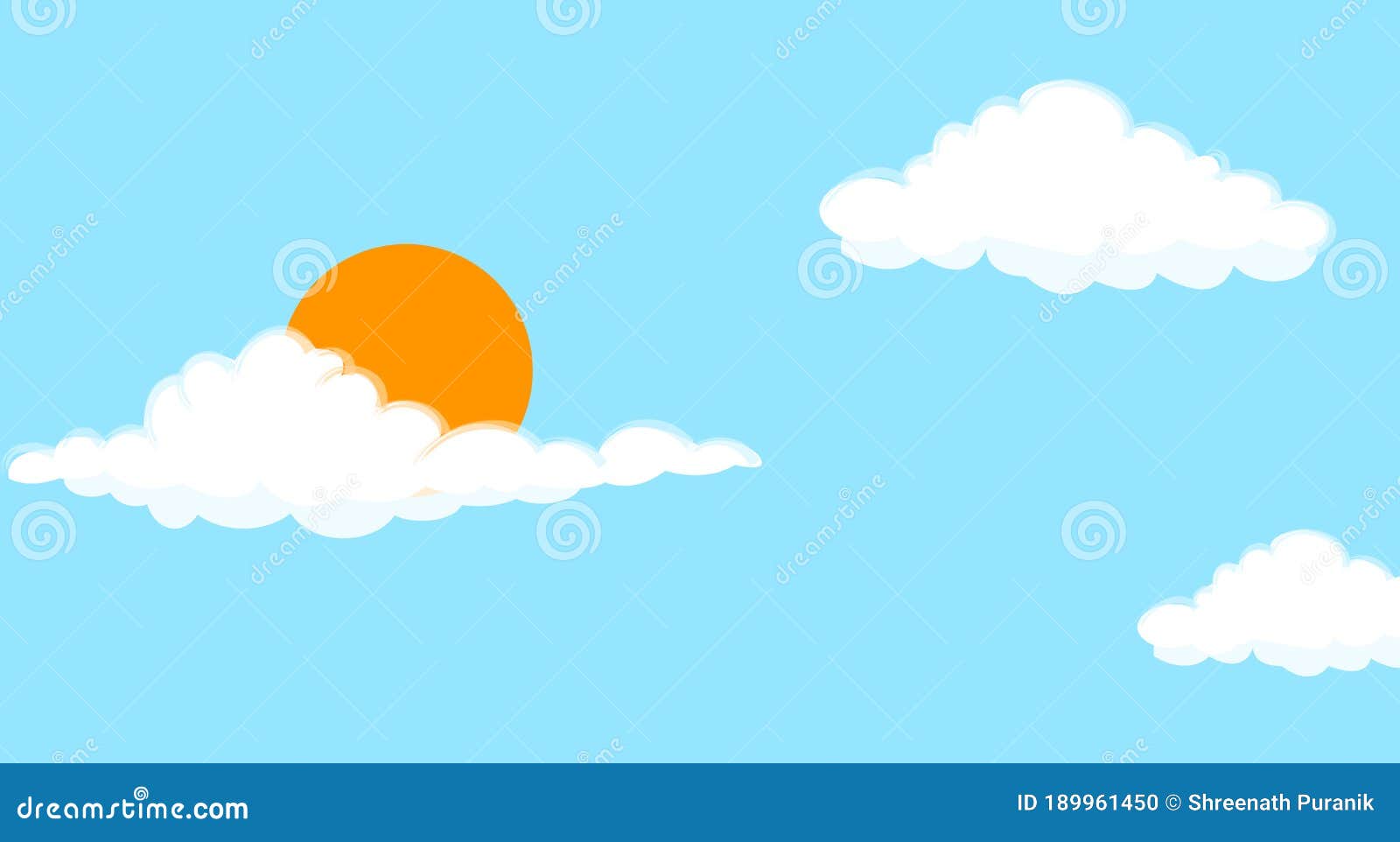 Blue Sky with Clouds and Sun Cartoon Background Stock Illustration -  Illustration of heaven, beautiful: 189961450