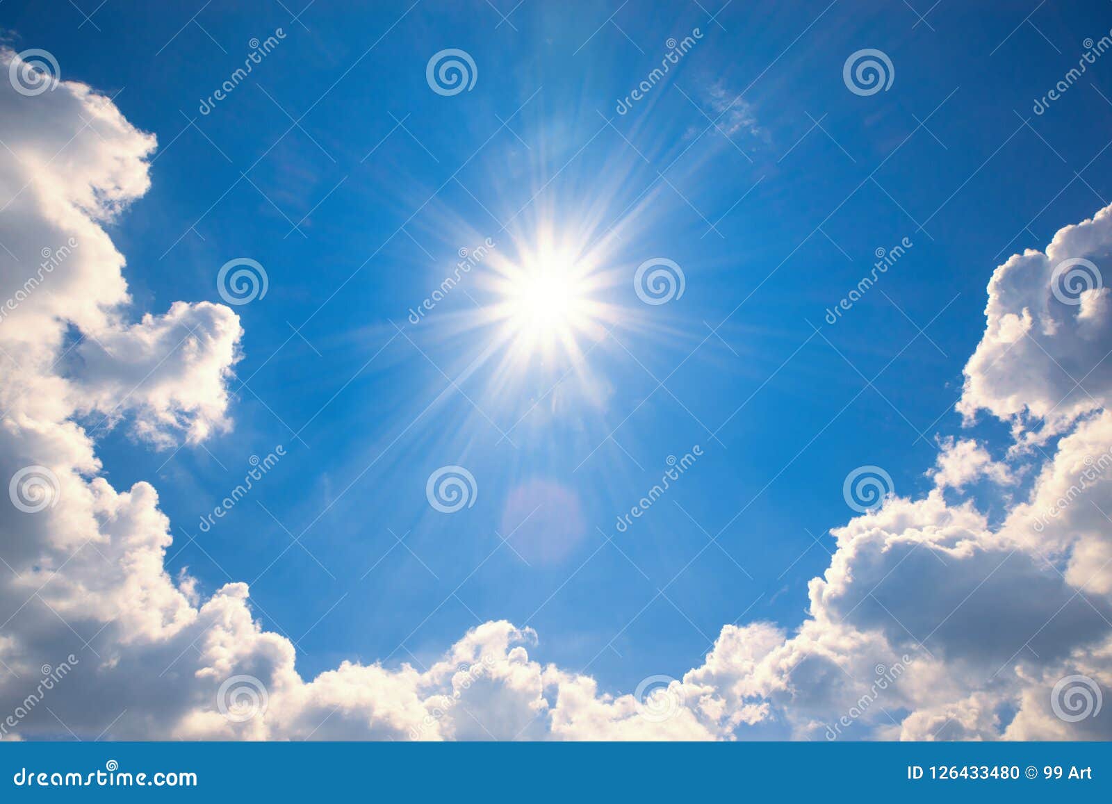 Blue Sky with Clouds and Sun Reflection.the Sun Shines Bright in Stock ...