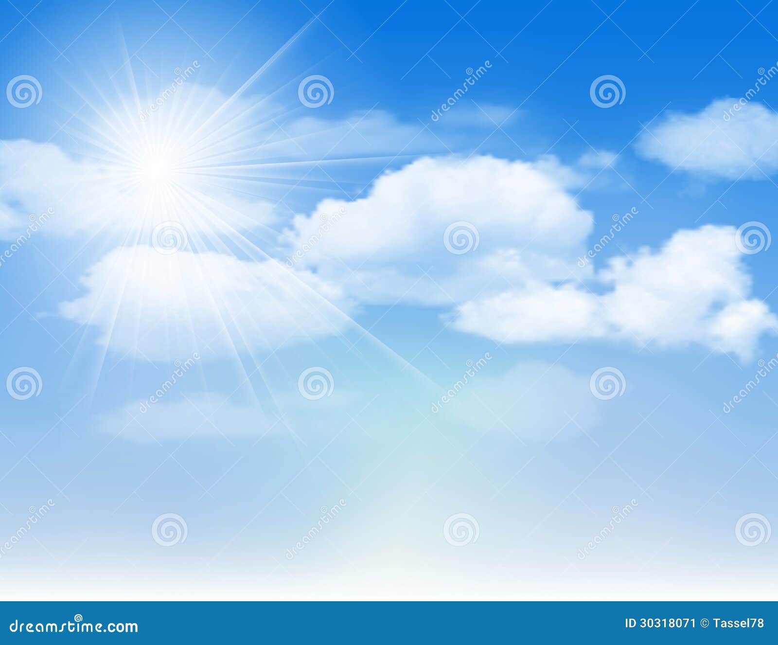 Blue Sky with Clouds and Sun. Stock Vector - Illustration of brightly