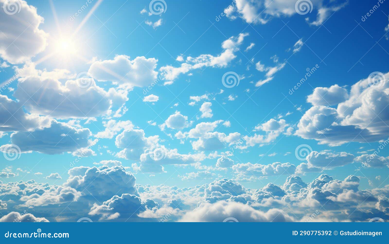 blue sky, fluffy clouds, nature beauty, a tranquil summer day generated by ai