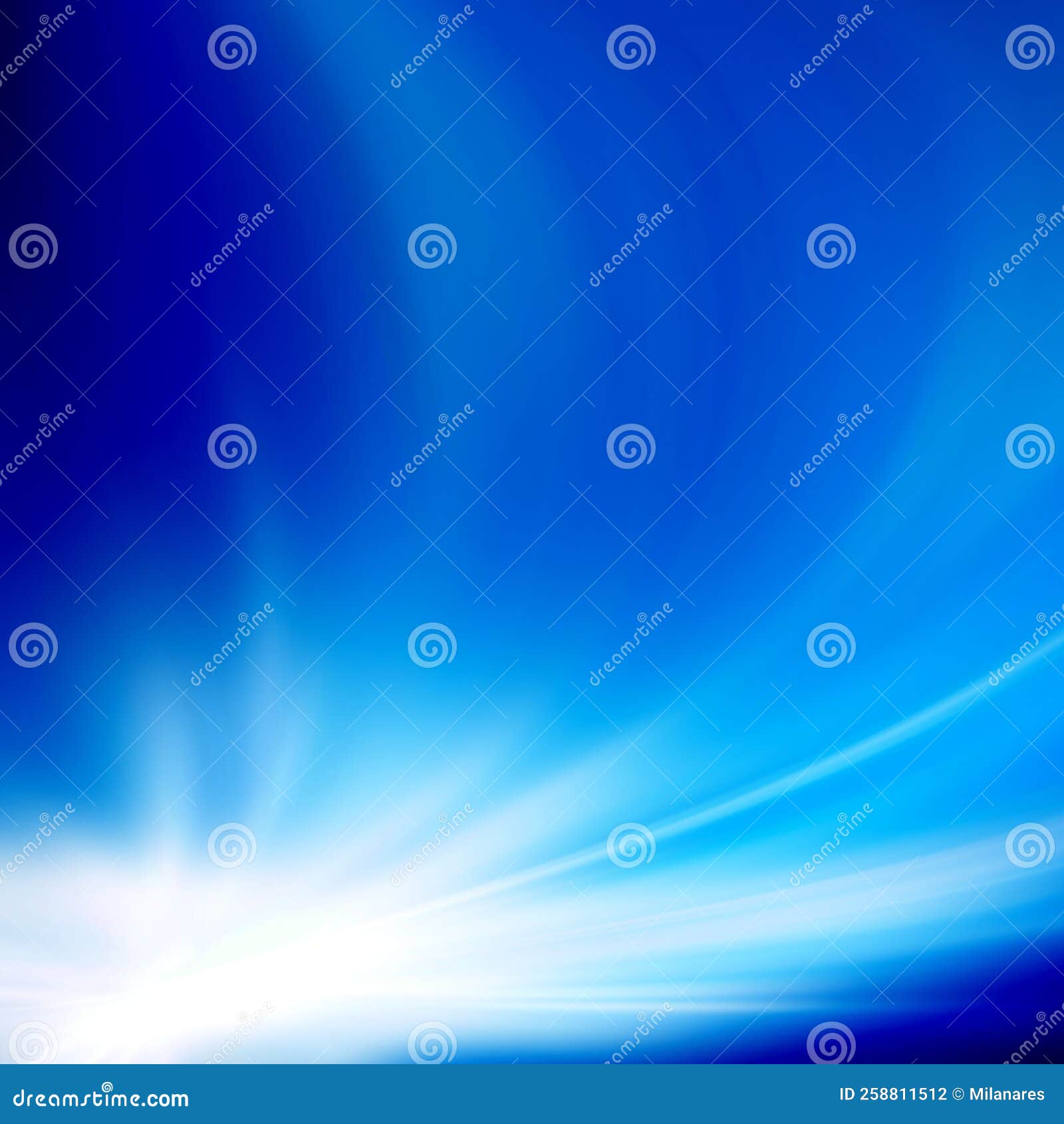 blue sky with glaring sun. abstract background, asymmetric light burst with the center in the upper left third. use of linear and