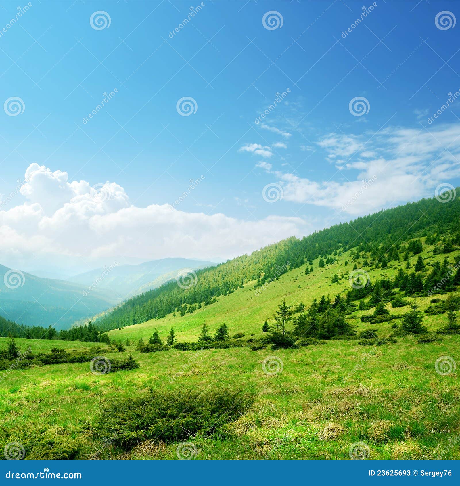Blue sky and green hills stock image. Image of valley 23625693