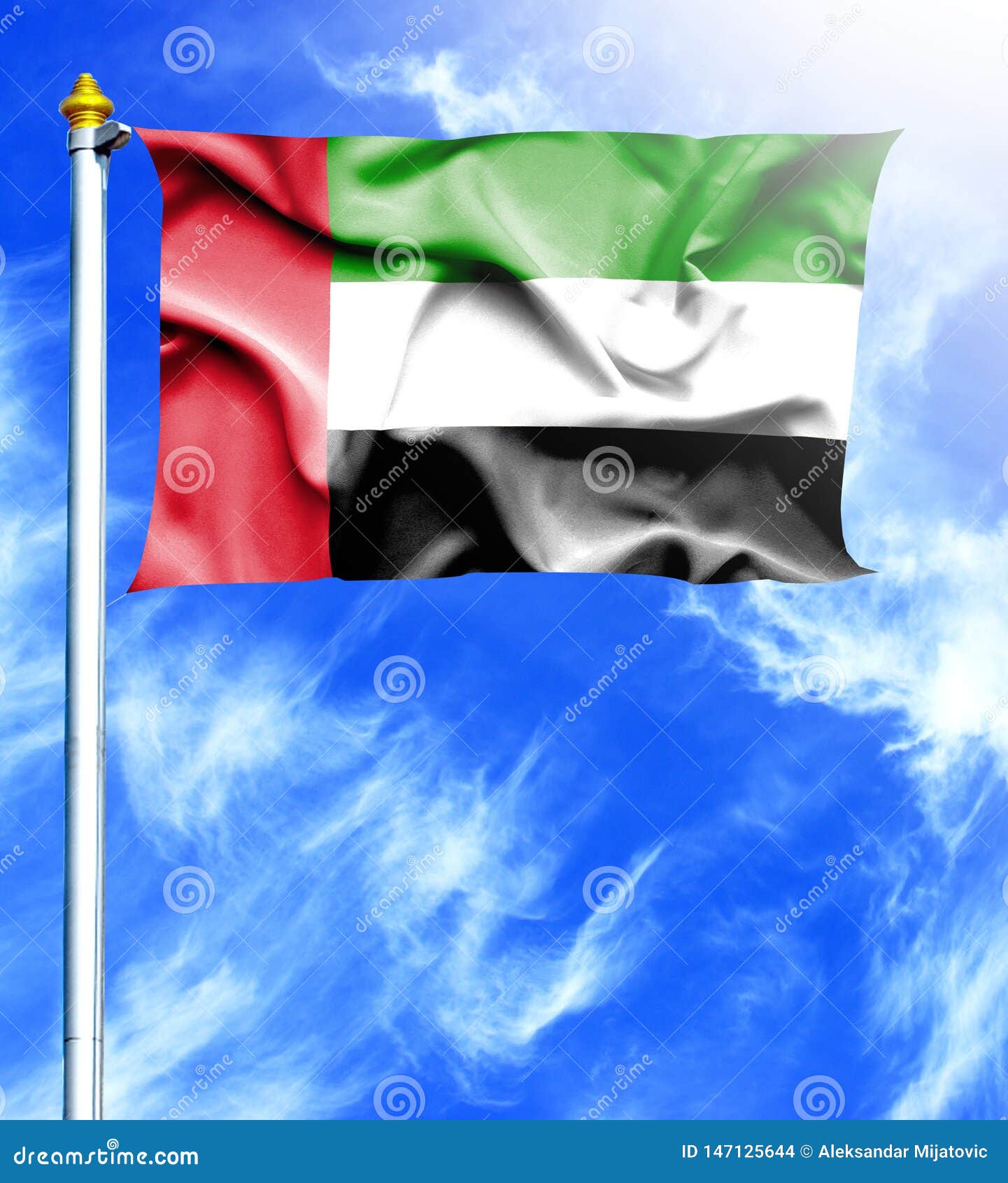 Blue Sky and Mast with Hanged Waving Flag of UAE Stock Illustration