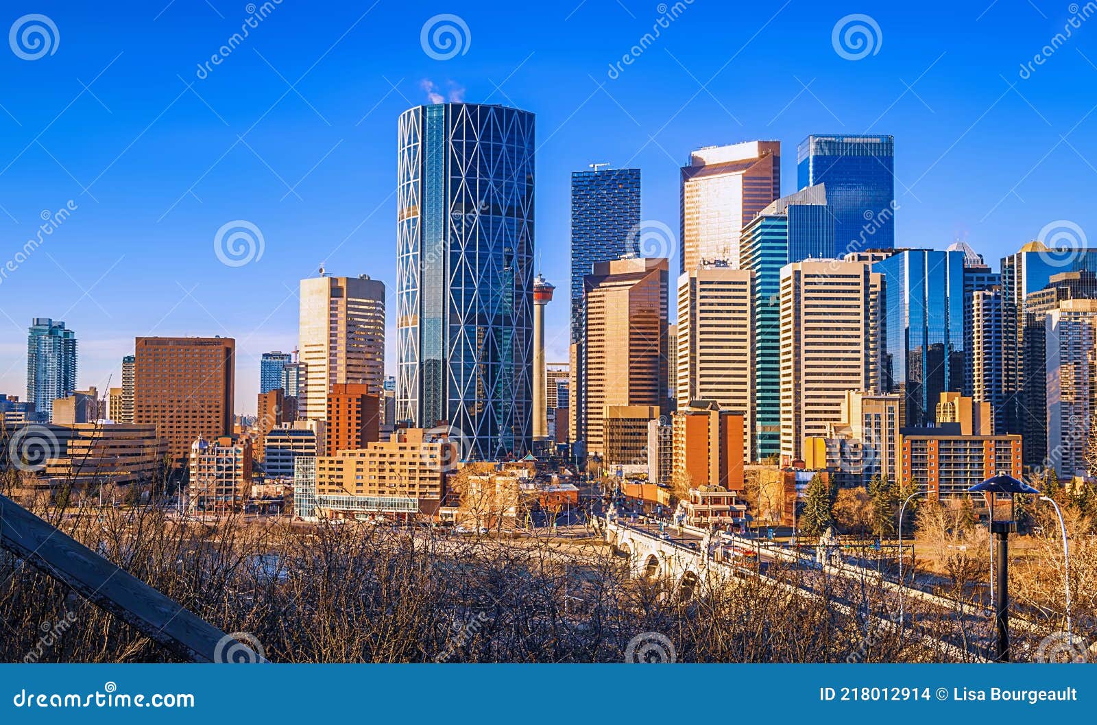 blue sky over downtown calgary