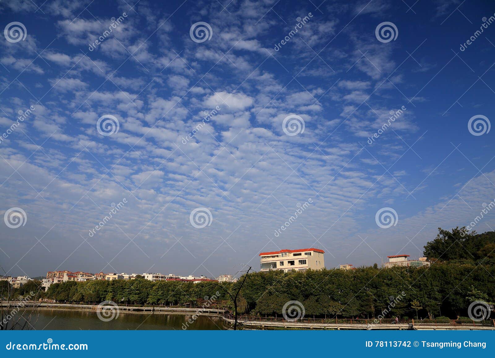 blue sky with peacefull cotton clouds