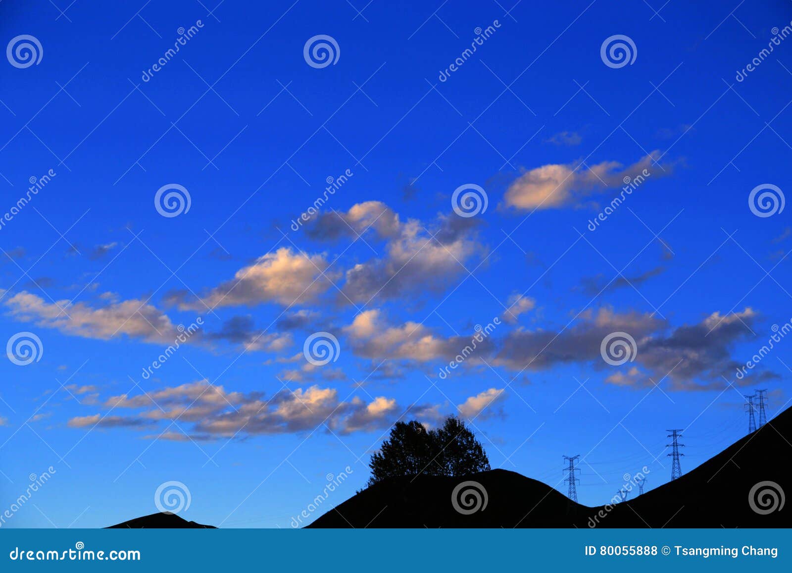 blue sky with peacefull cotton clouds in qinghai tibet plateau