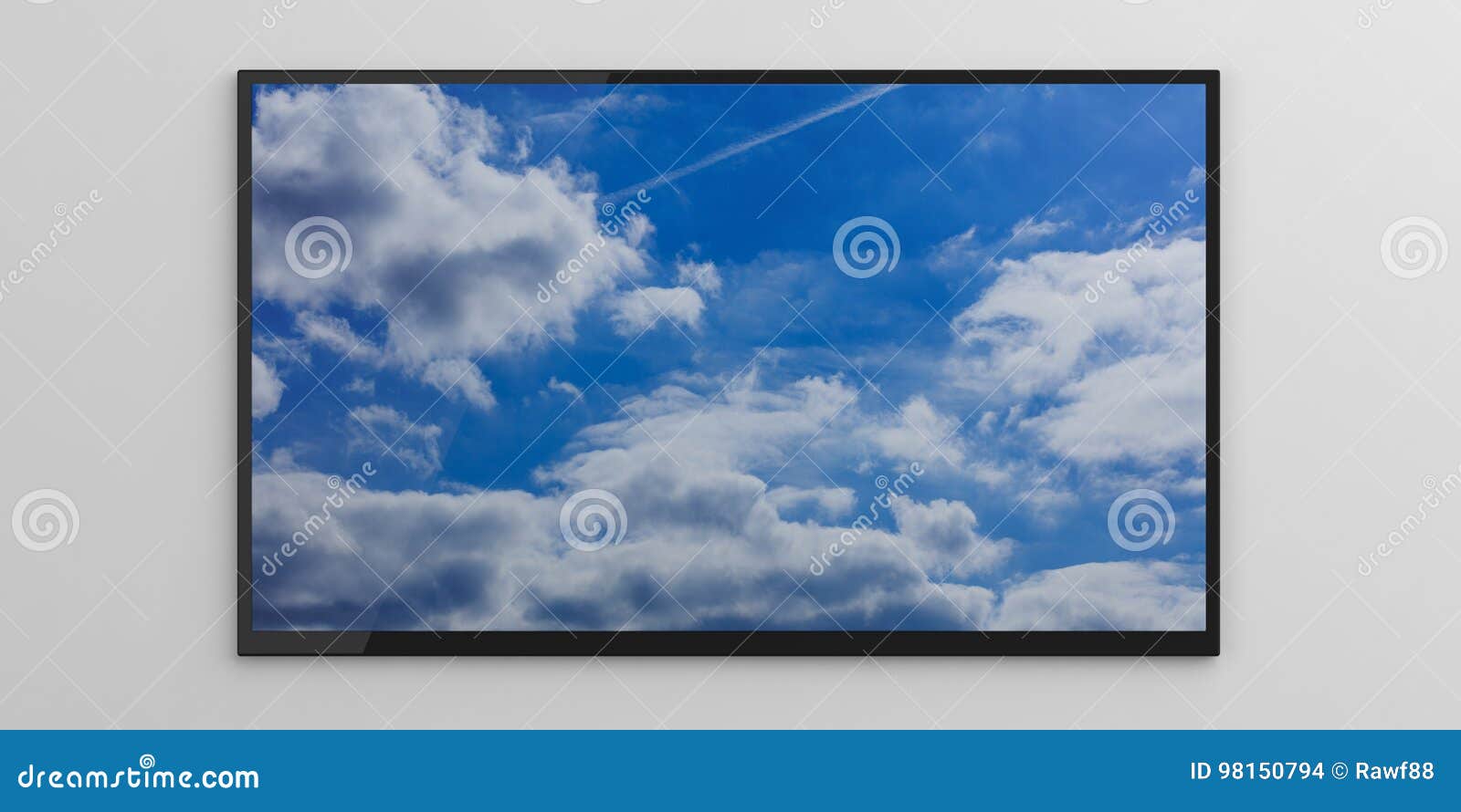 Blue Sky on a Tv Display on White Background. 3d Illustration Stock