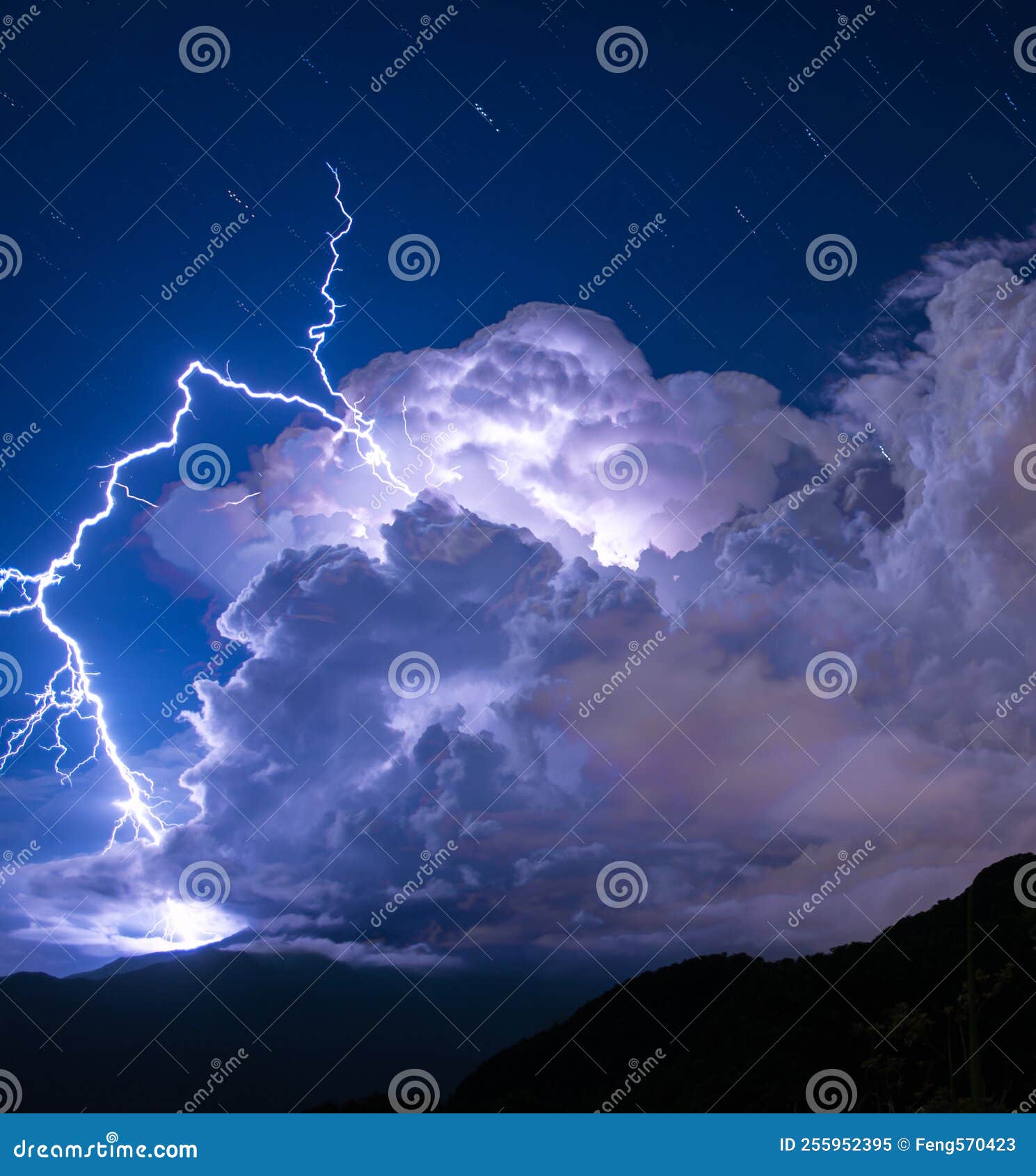 Blue Sky, White Clouds, Lightning and Thunder. Stock Image - Image of  power, blue: 255952395