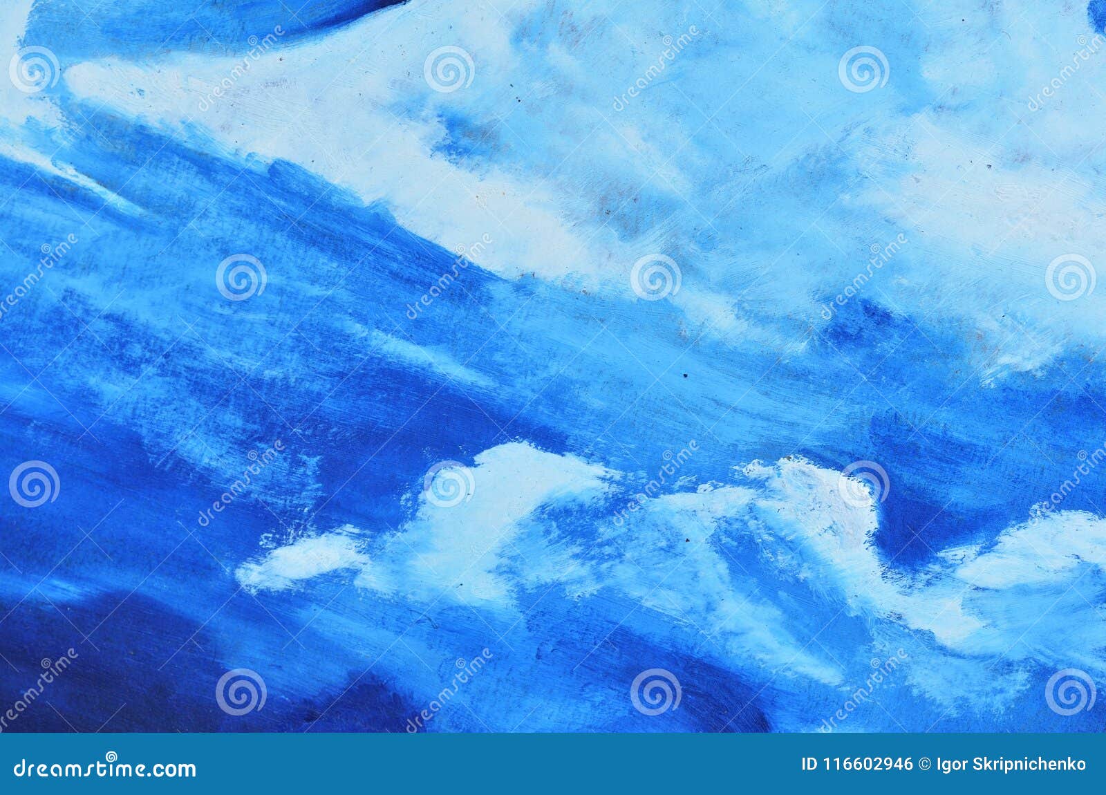 A Blue Sky with White Clouds is Painted with Watercolor Paint on