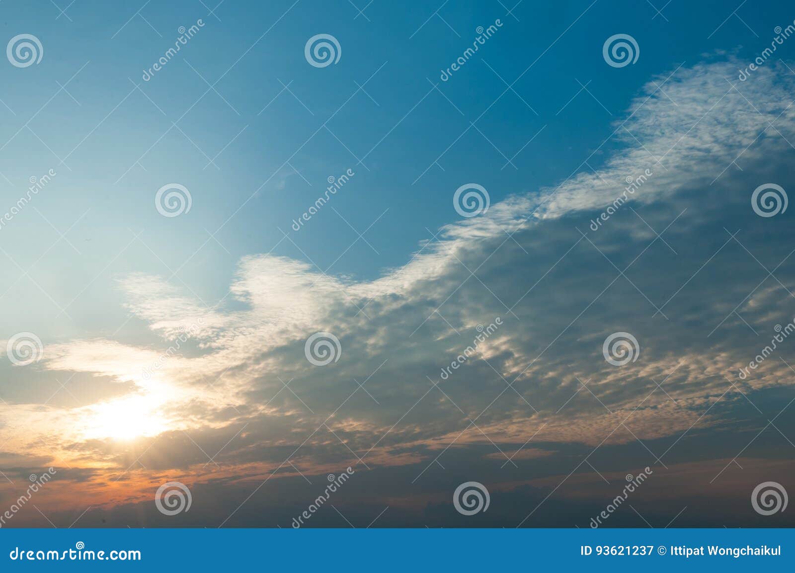 Blue Sky with White Clouds on Sunset. Many Little White Clouds Creating