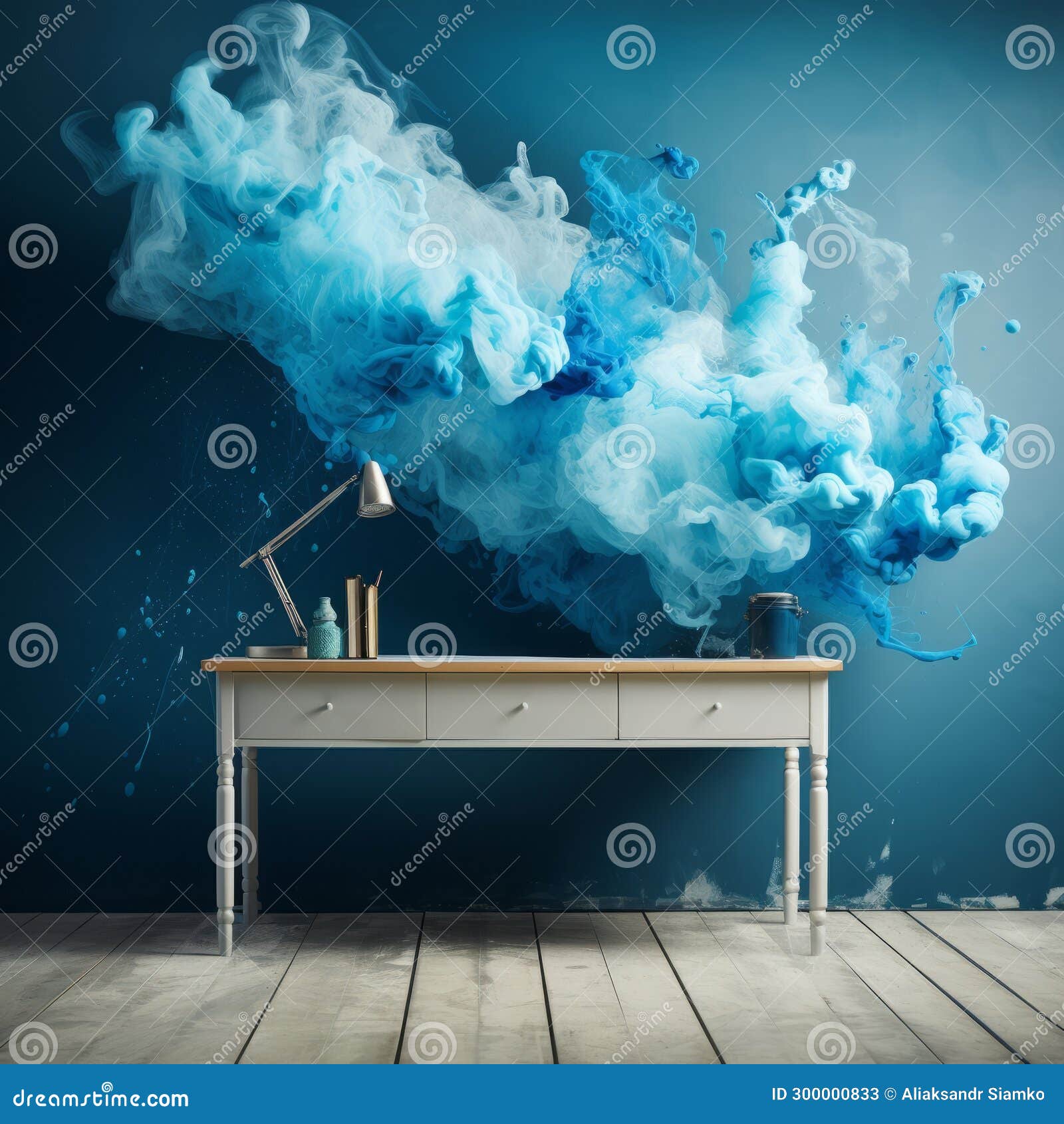 A Blue Smoke Coming Out of a Blue Wall Stock Image Image of backdrop