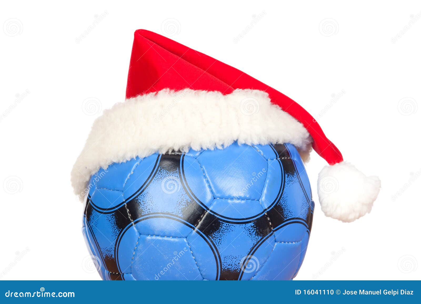Blue Soccer Ball with Christmas Hat Stock Photo Image of background, player 16041110