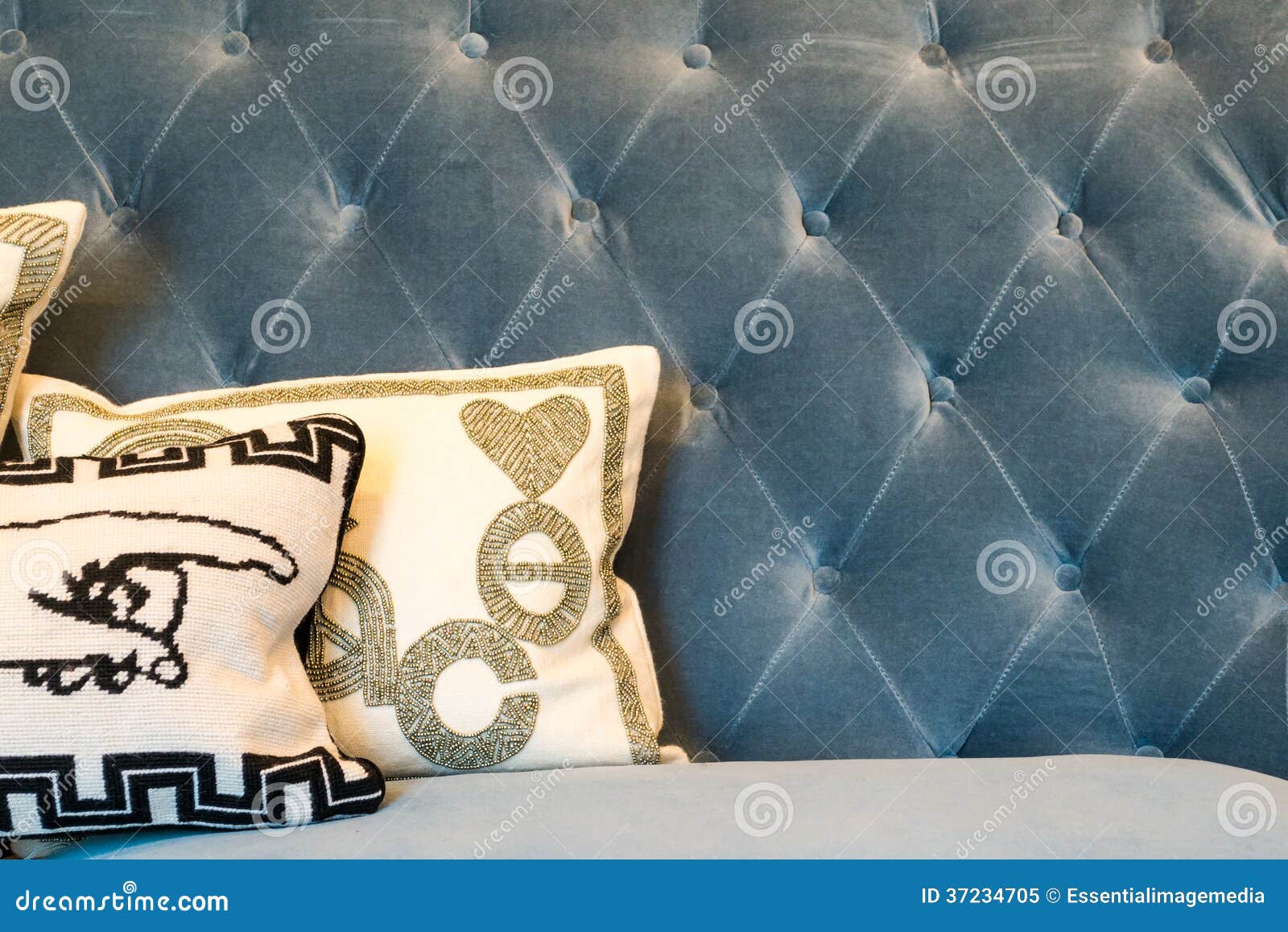 Blue Sofa & Cushions stock image. Image of fashioned 37234705