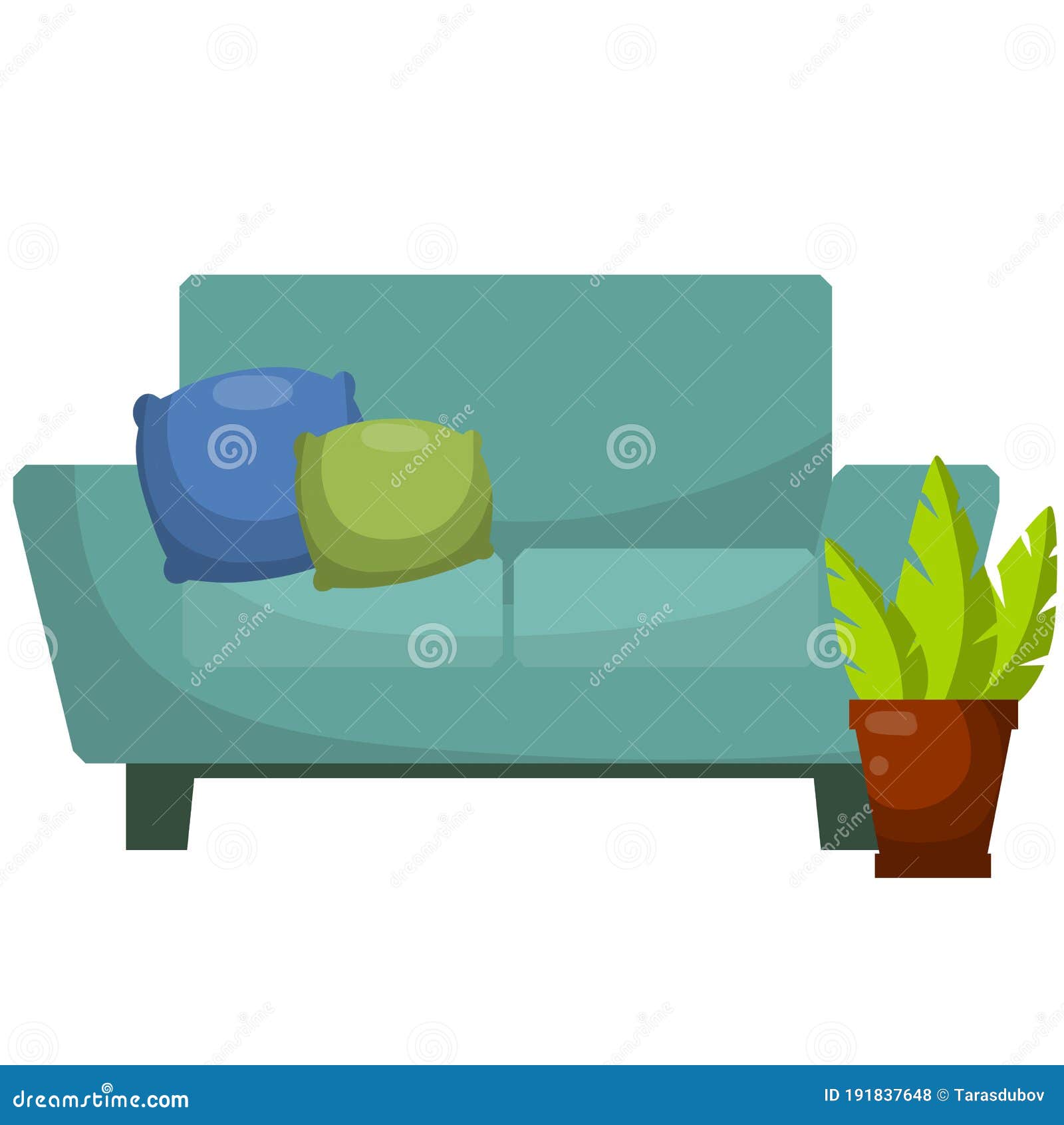 Blue Sofa with Pillows. Soft Furniture. Modern Interior. Living Room ...