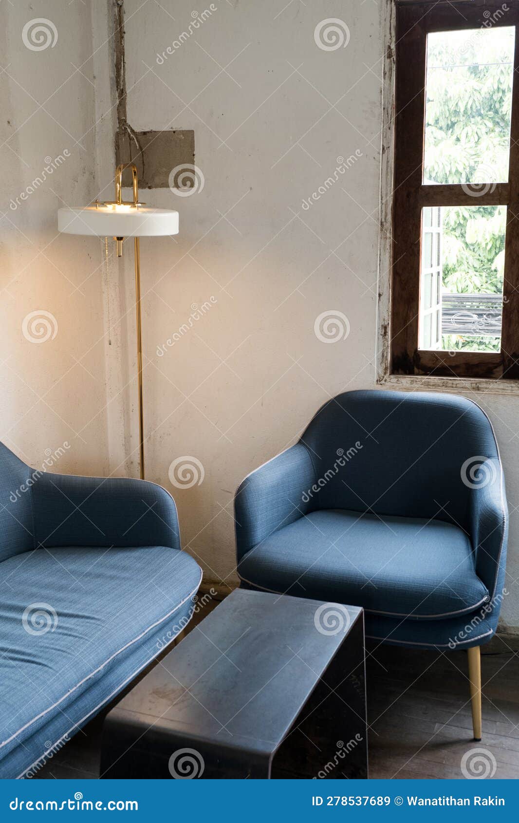 Blue Sofa and Table in Modern Room, Modern Interior Design for Home