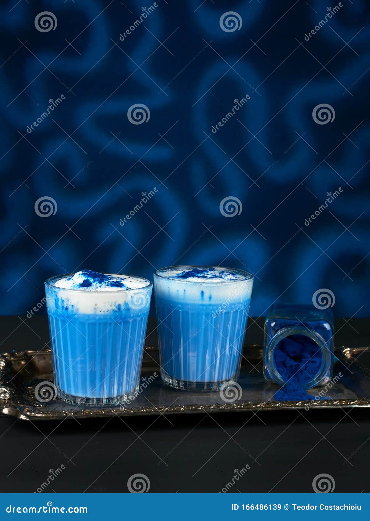 Blue Spirulina Latte on Dark Blue Background Stock Image Image of