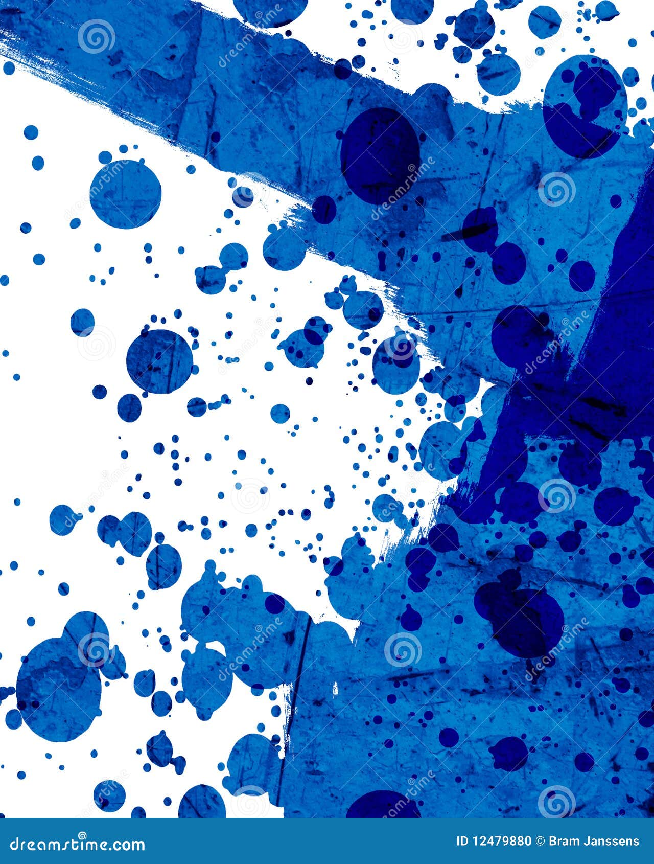 Blue Splatter Grunge Texture Frame. Sky Blue Circle Button In Center
