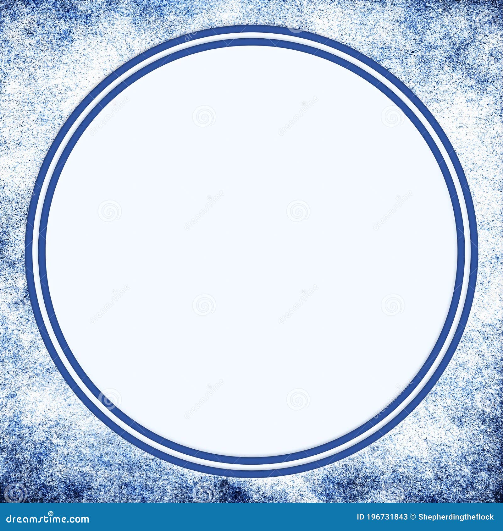 Blue Splatter Grunge Texture Frame. Sky Blue Circle Button in Center
