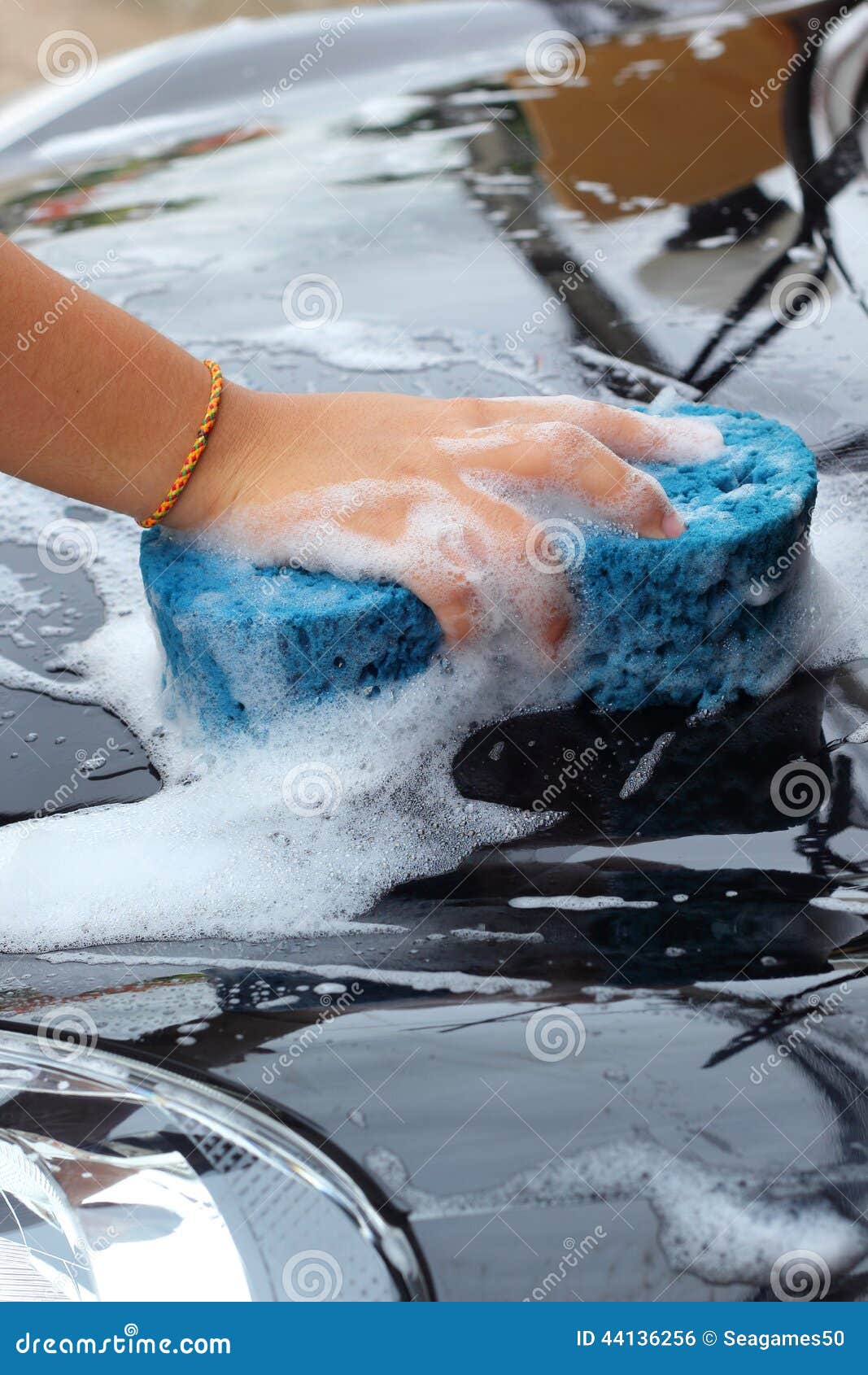 Blue Sponge the Car for Washing Stock Photo Image of suds, shine
