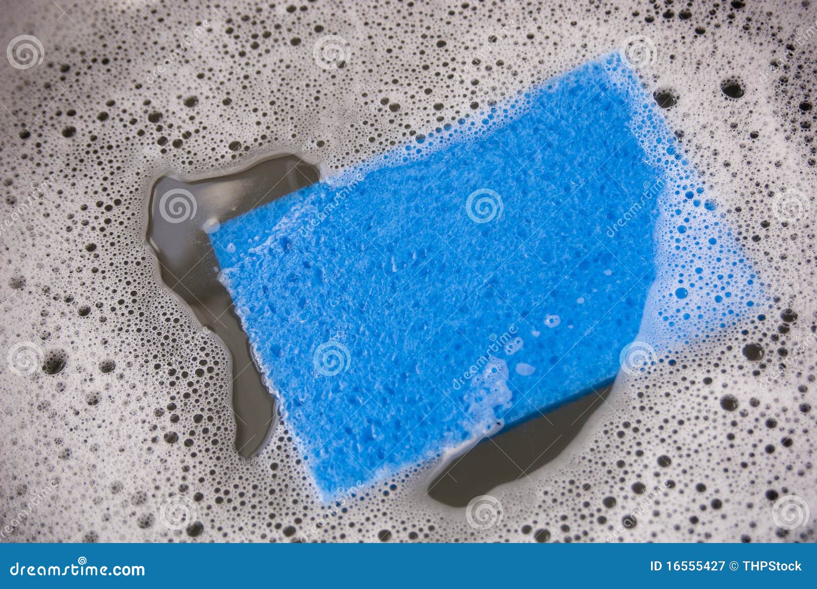 Blue Dish Sponge in Sink stock image. Image of kitchen 16555427