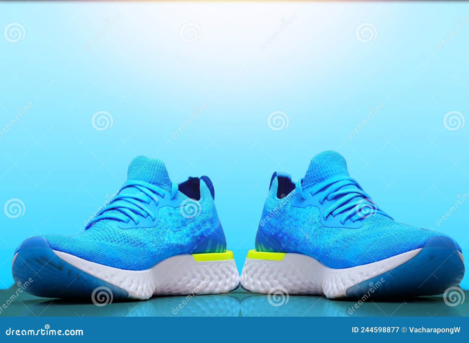Blue Sport or Running Shoes for Runner with Reflection on Isolated Blur ...