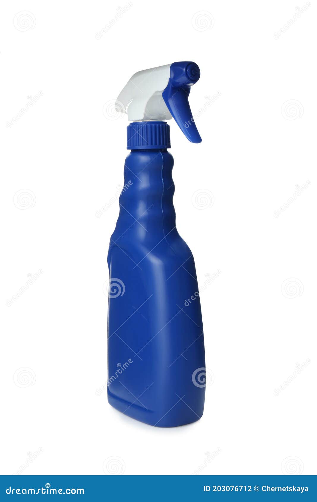 Blue Spray Bottle of Cleaning Product Isolated on White Stock Photo