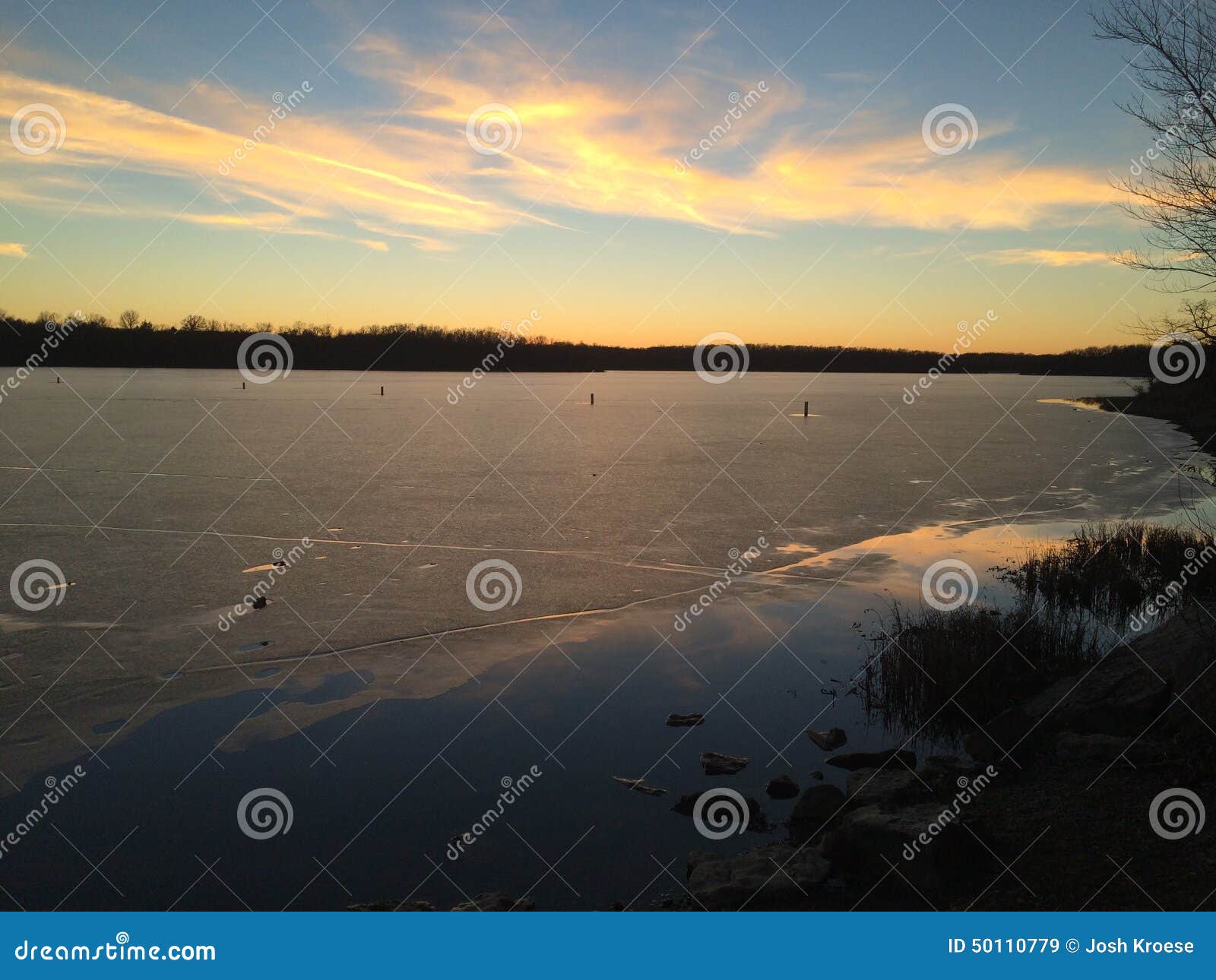 Blue Springs Lake Sunset stock image. Image of winter 50110779