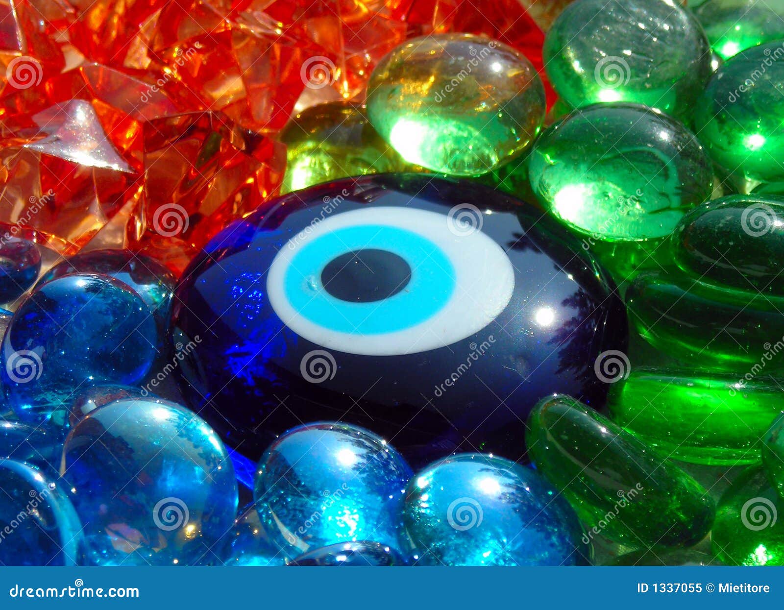 Blue Stone Eye on Coloured Glass Stones Stock Image Image of shining