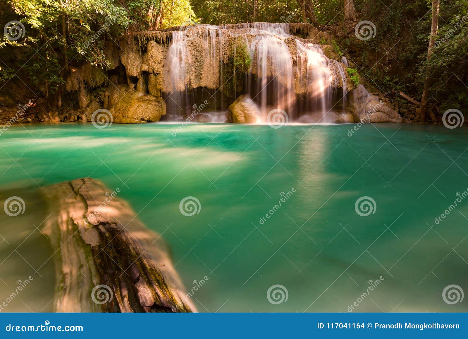 Blue Stream Waterfall in Natural Rainforest Jungle