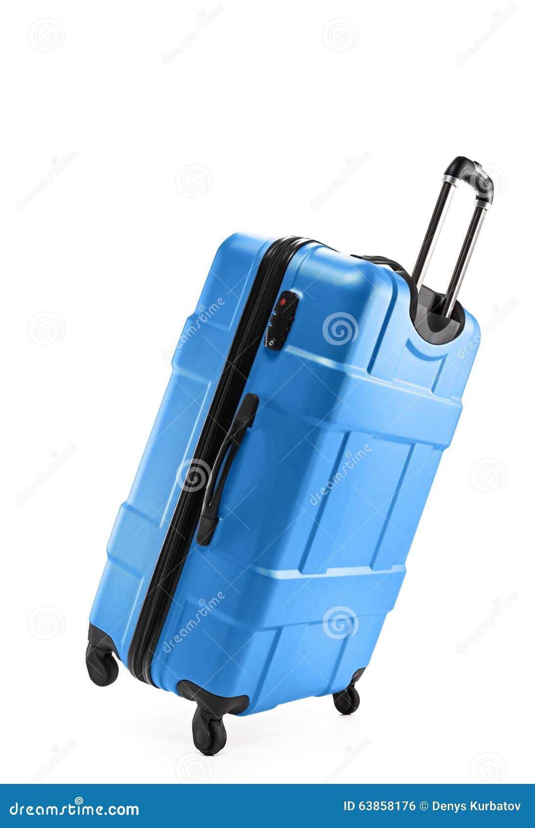 Blue Suitcase Plastic on Two Wheels Stock Photo - Image of handle, blue ...