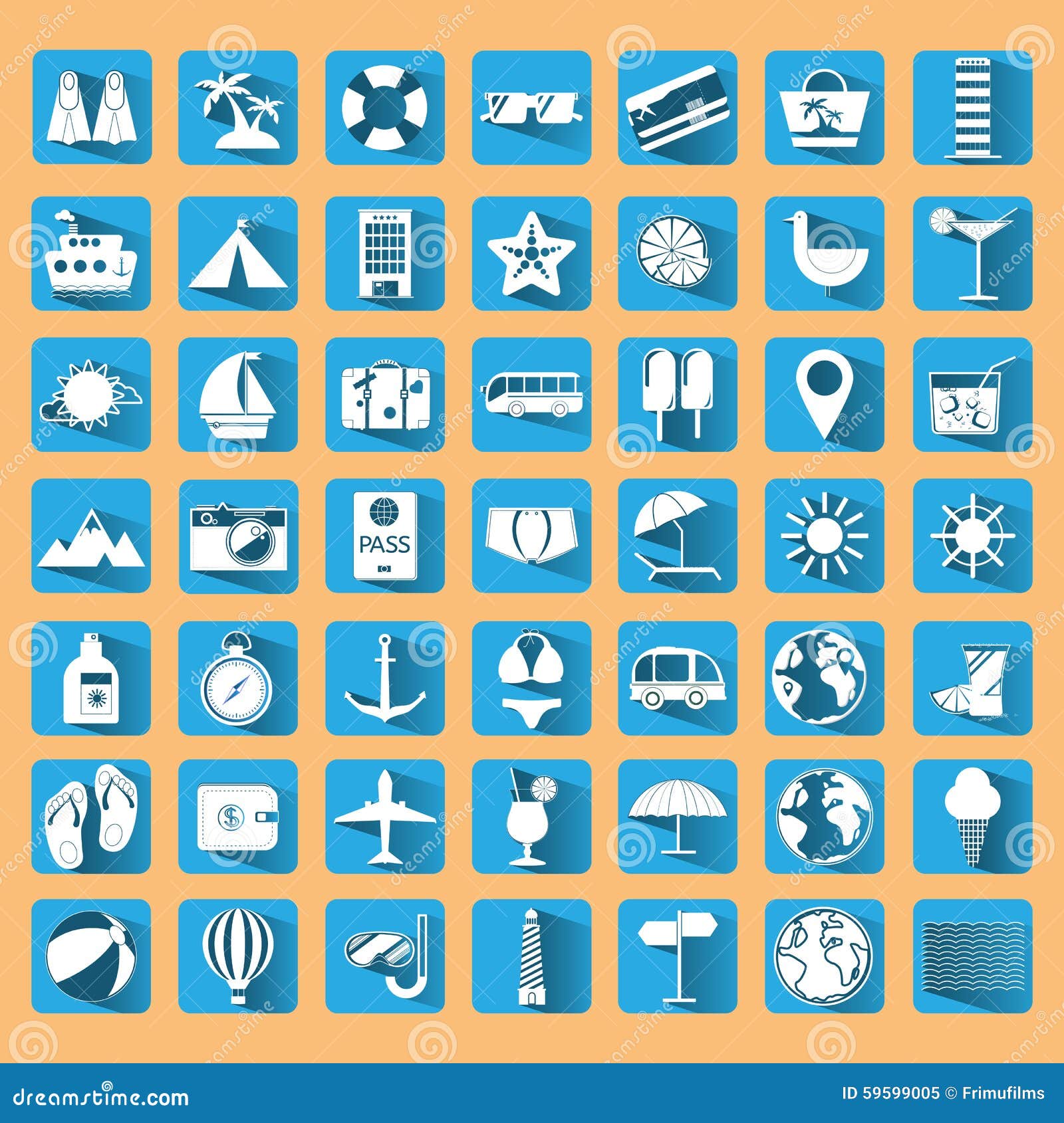 Blue Summer Holiday Icon Set. Stock Vector - Illustration of balloon ...