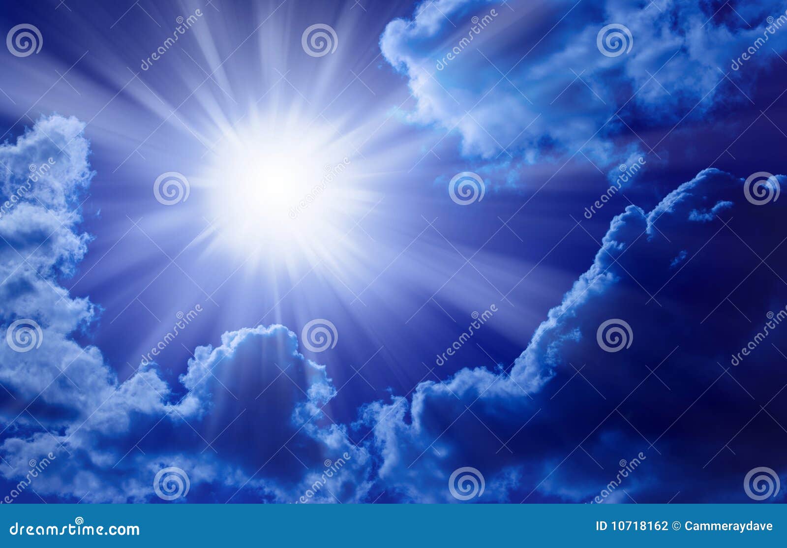 blue sun sky rays background