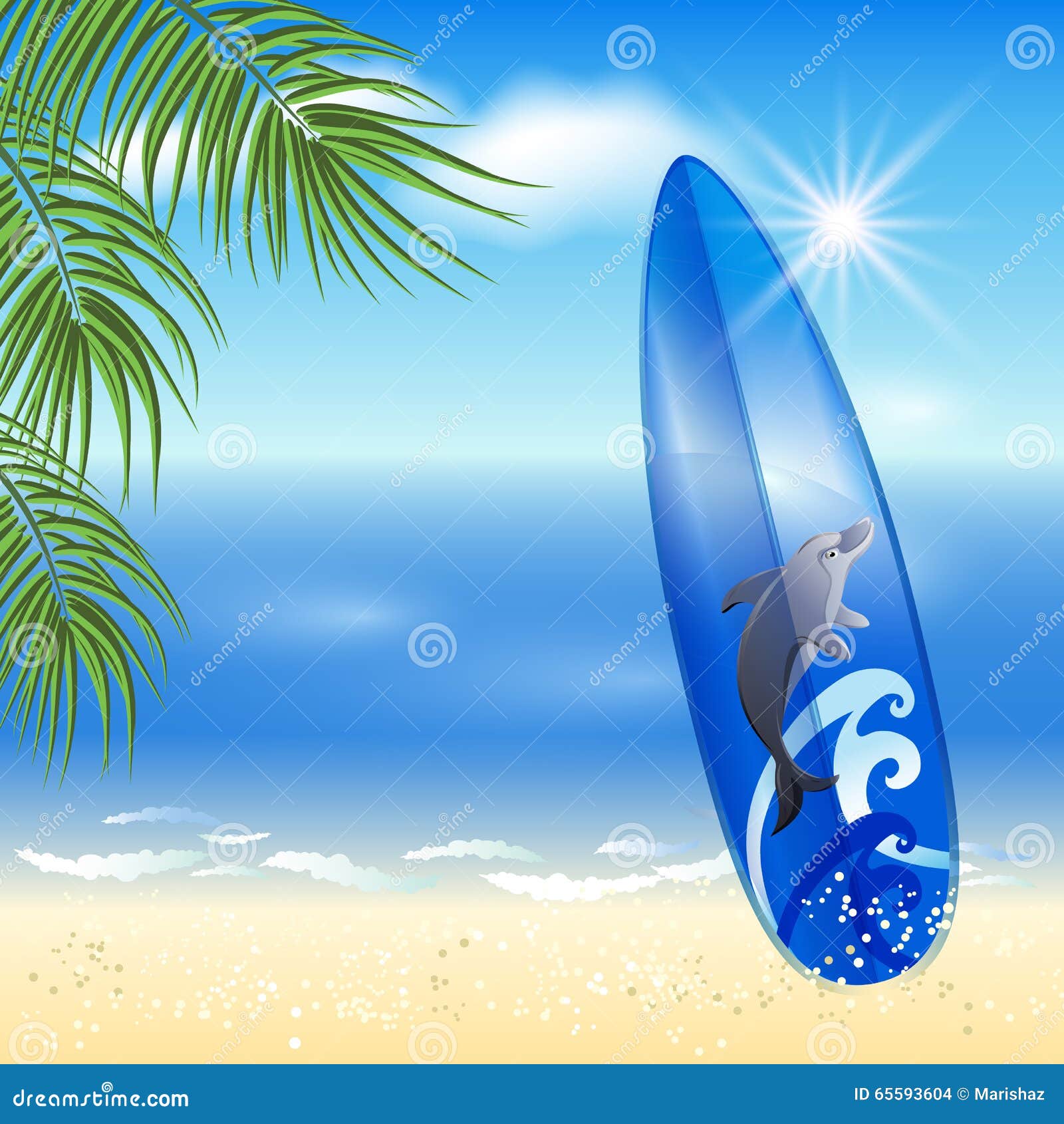 Blue Surfboard on the Sea Background Stock Illustration - Illustration