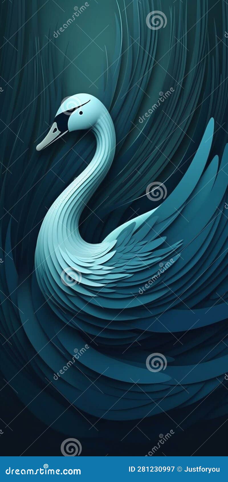 Blue Swan with Sweeping Curves and Elegant Lines Minimalism, Dynamic